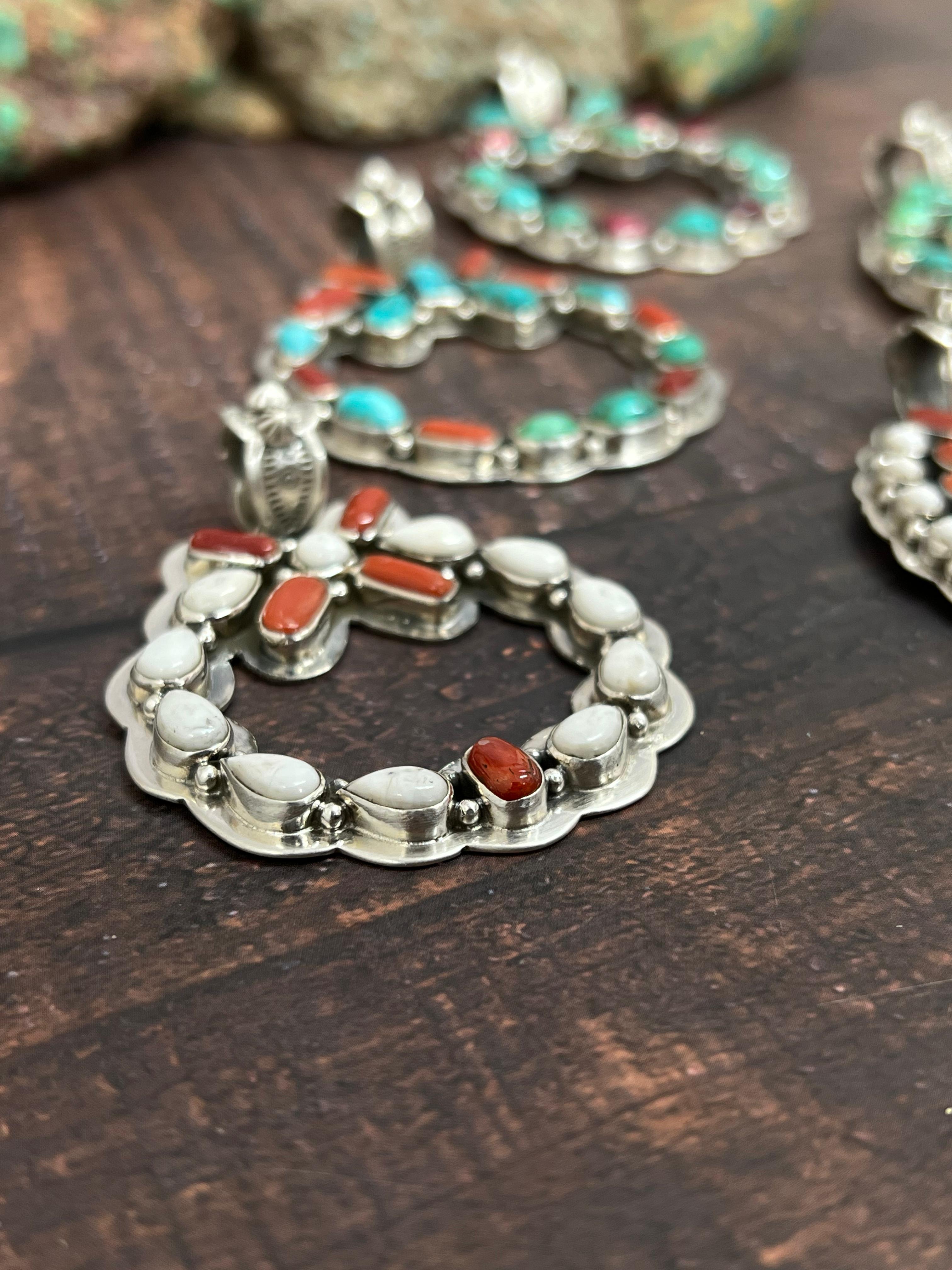 Handmade Sterling Silver Multi Stones Pendant, Signed Nizhoni