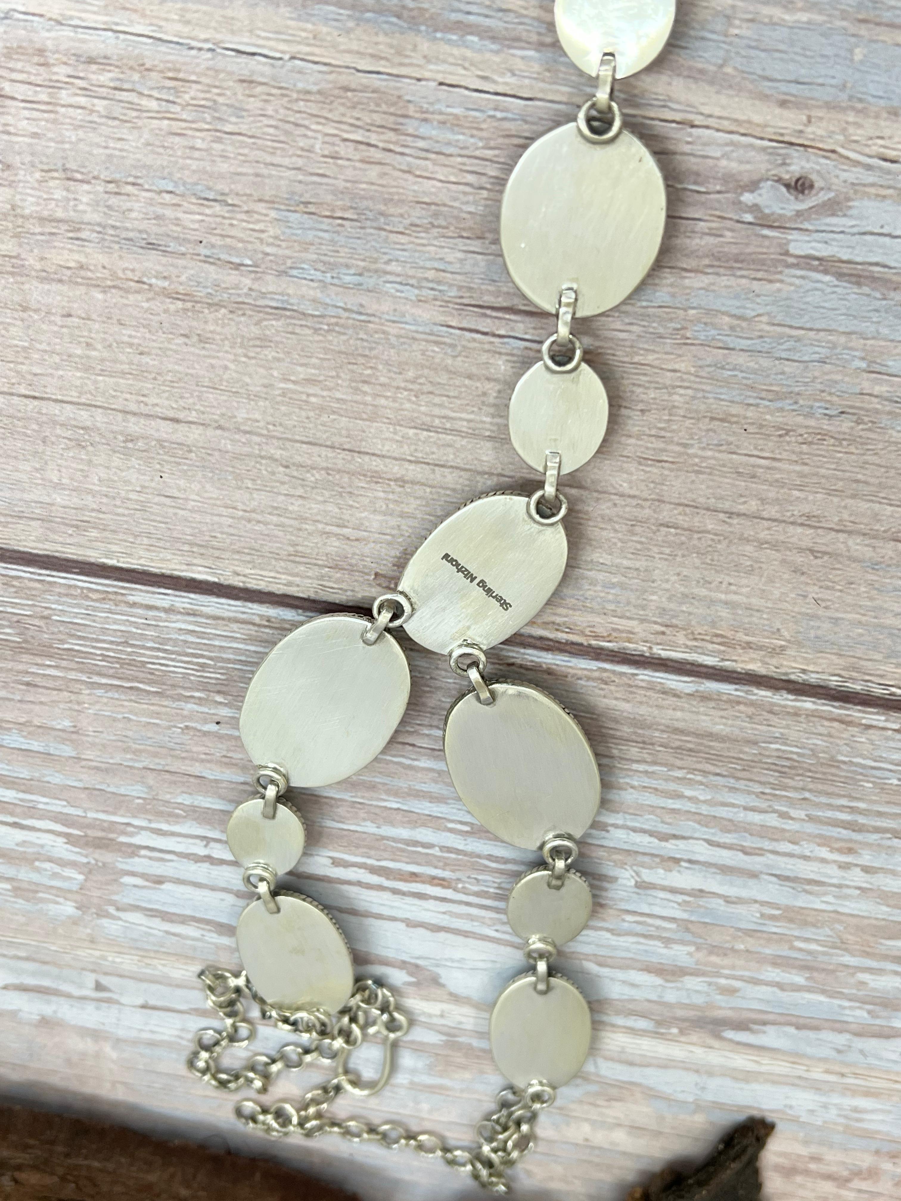 Handmade Sterling Silver Emerald Rose Necklace with Signed Nizhoni