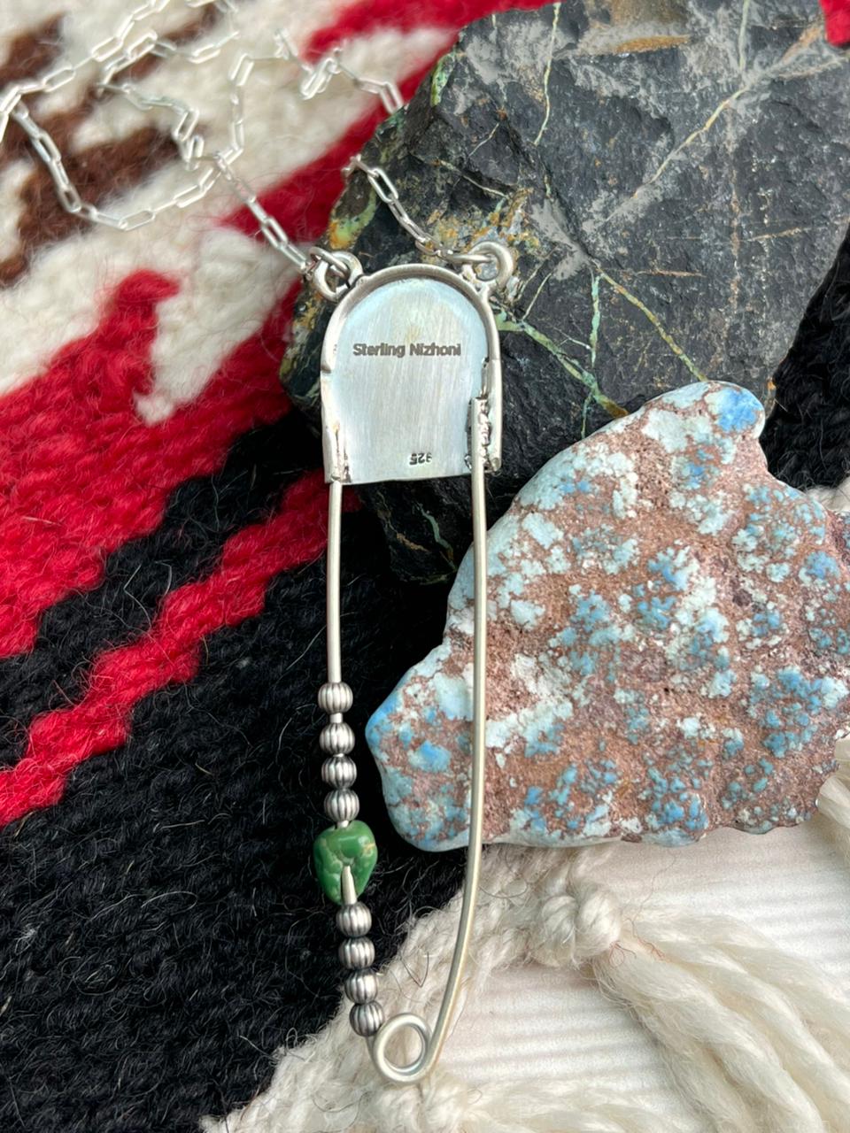 Handmade Sterling Silver Kingman Turquoise Necklace "Signed Nizhoni"