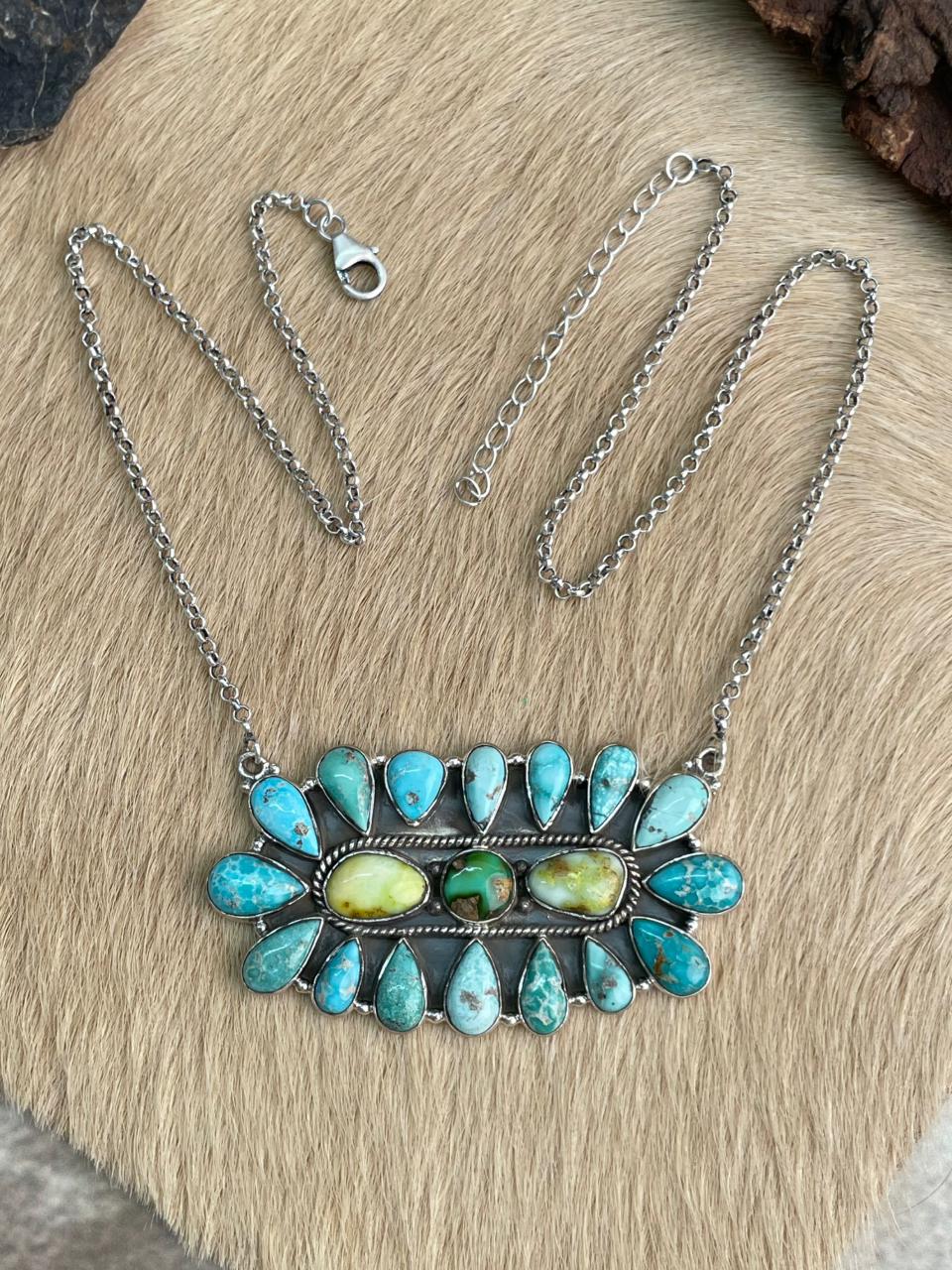 Handmade Sterling Silver Multi Stone Necklace "Signed Nizhoni"