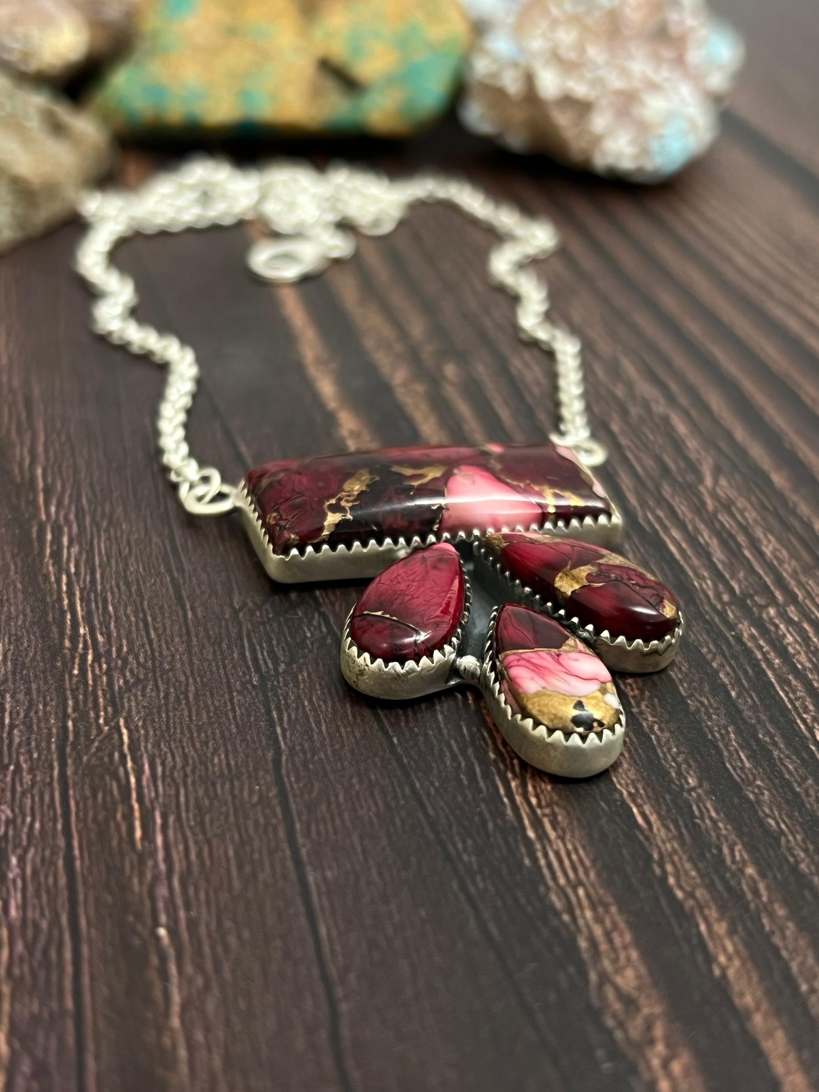 Handmade Sterling Silver Dahlia Rose Necklace with Signed Nizhoni