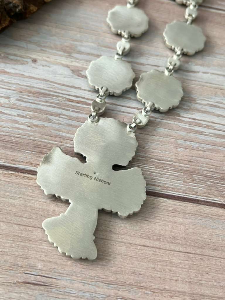 Handmade Sterling Silver Kingman Turquoise with Starfox Necklace with Signed Nizhoni