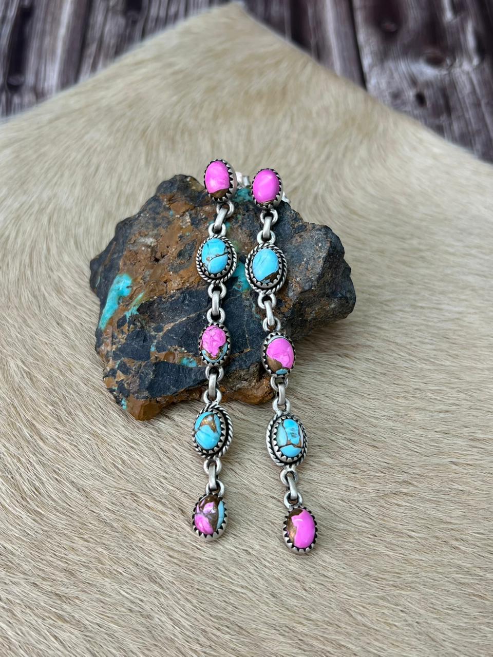 Handmade Sterling Silver Cotton Candy Post Dangle Earrings "Signed Nizhoni"