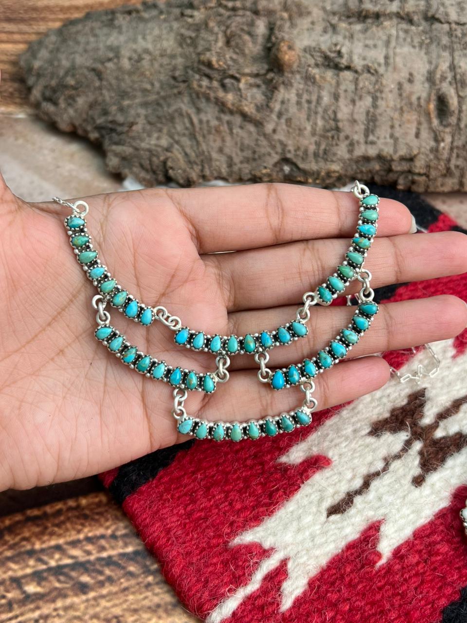 Handmade Sterling Silver Cotton Candy, Kingman Turquoise Necklace "Signed Nizhoni"