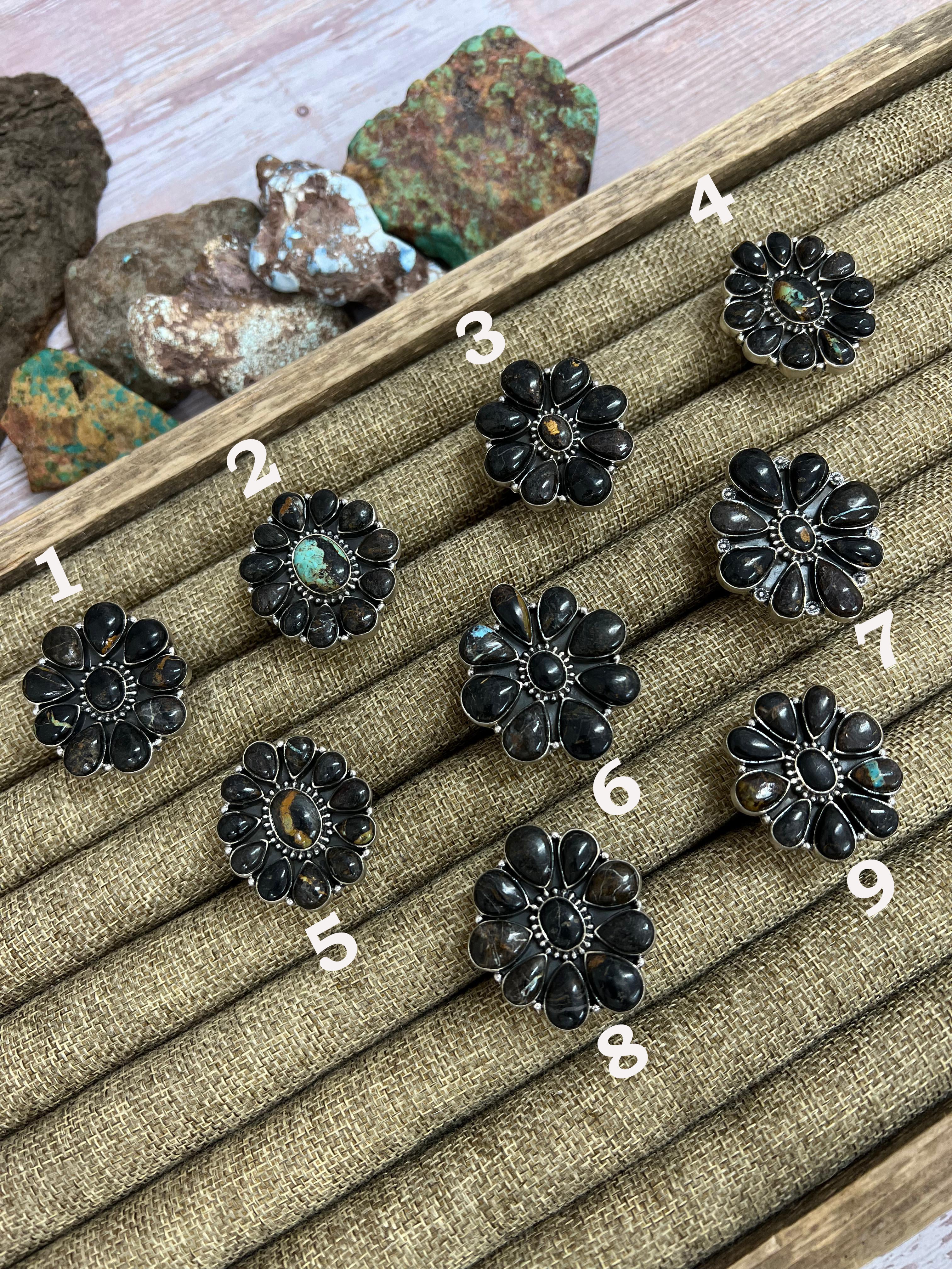 Handmade Sterling Silver Blackjack Turquoise Adjustable Ring Signed Nizhoni