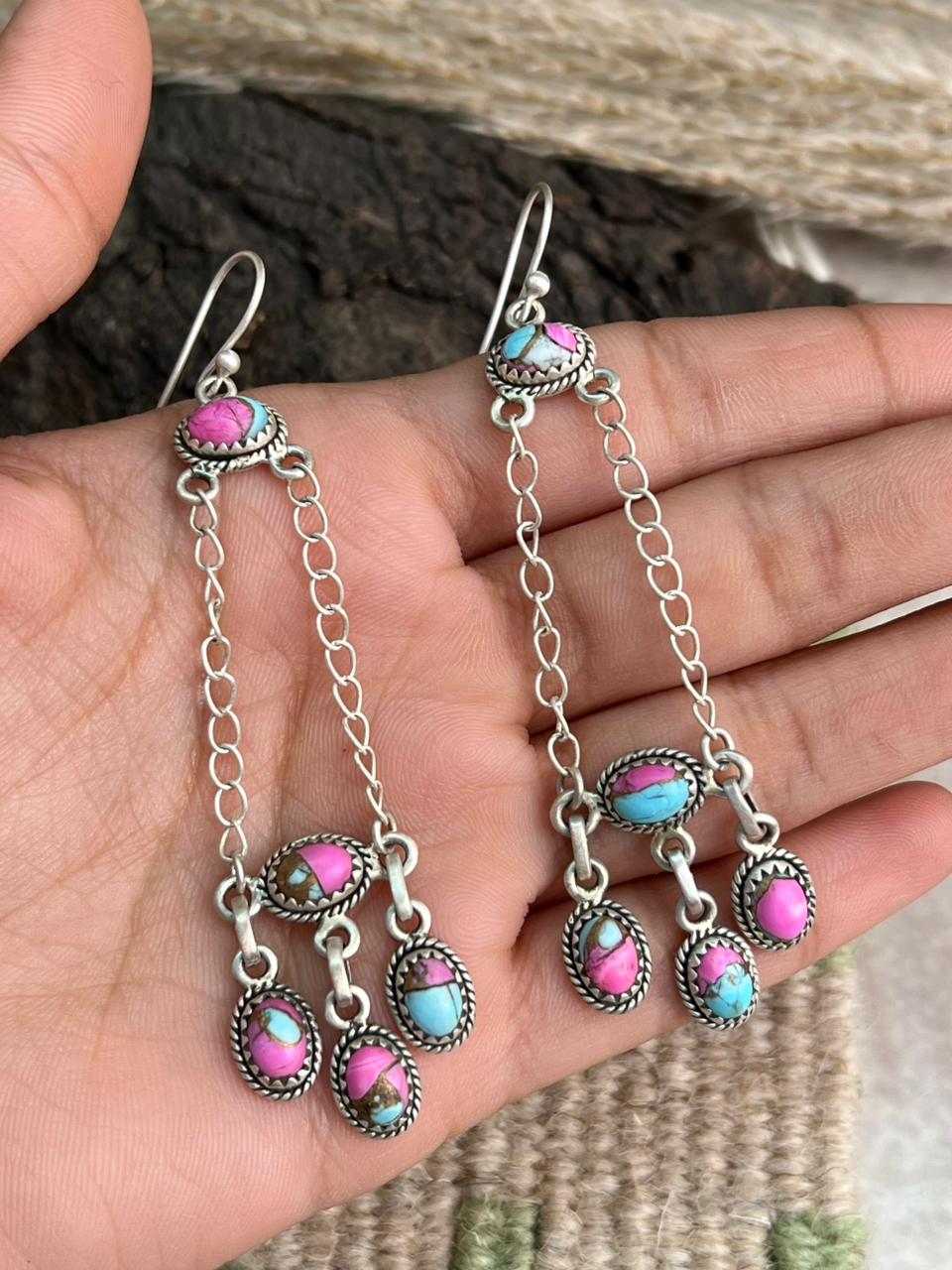 Handmade Sterling Silver Cotton Candy Hook Dangle Earrings "Signed Nizhoni"
