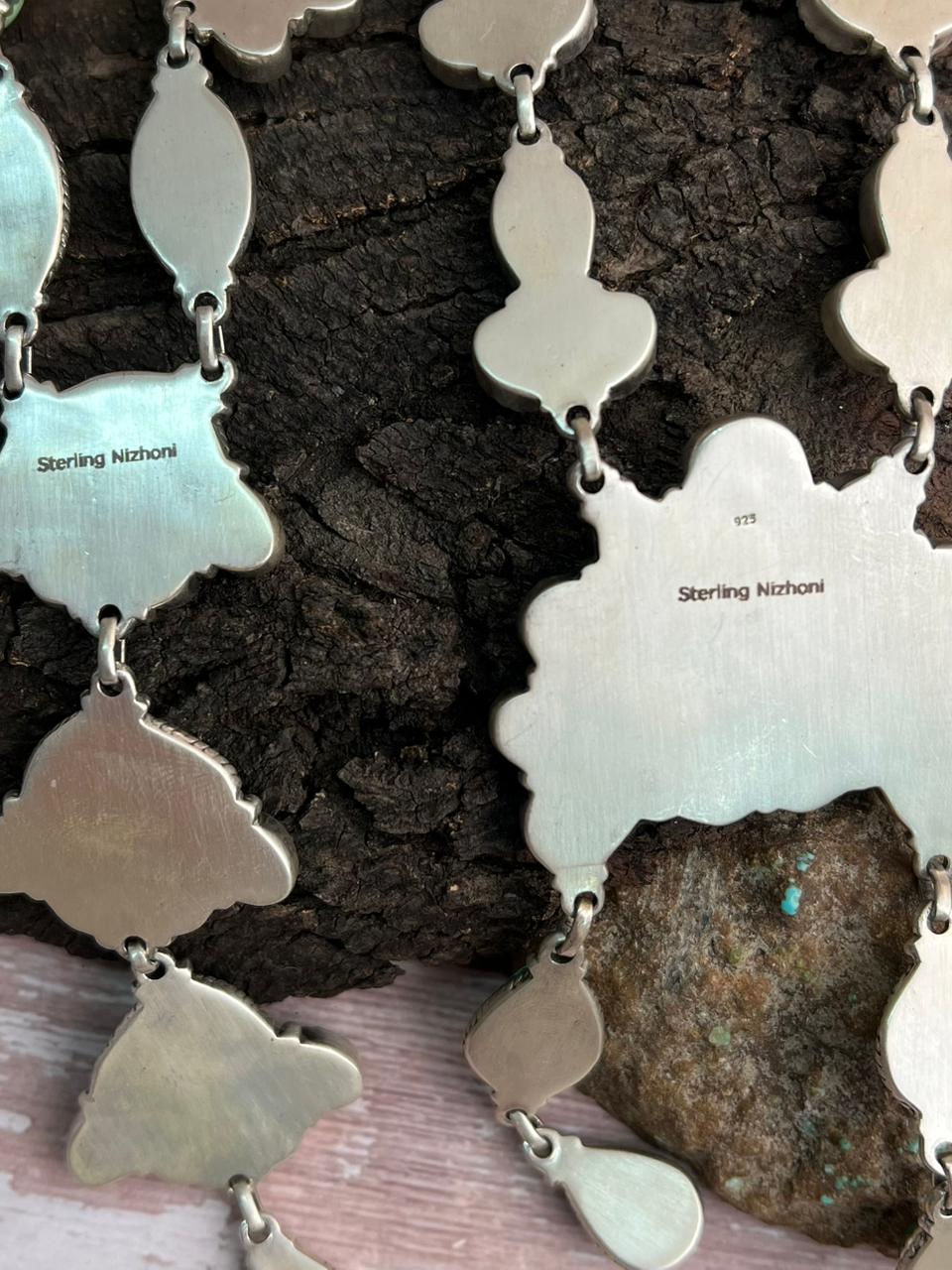 Handmade Sterling Silver Sonoran with Cut Stone Necklace "Signed Nizhoni"