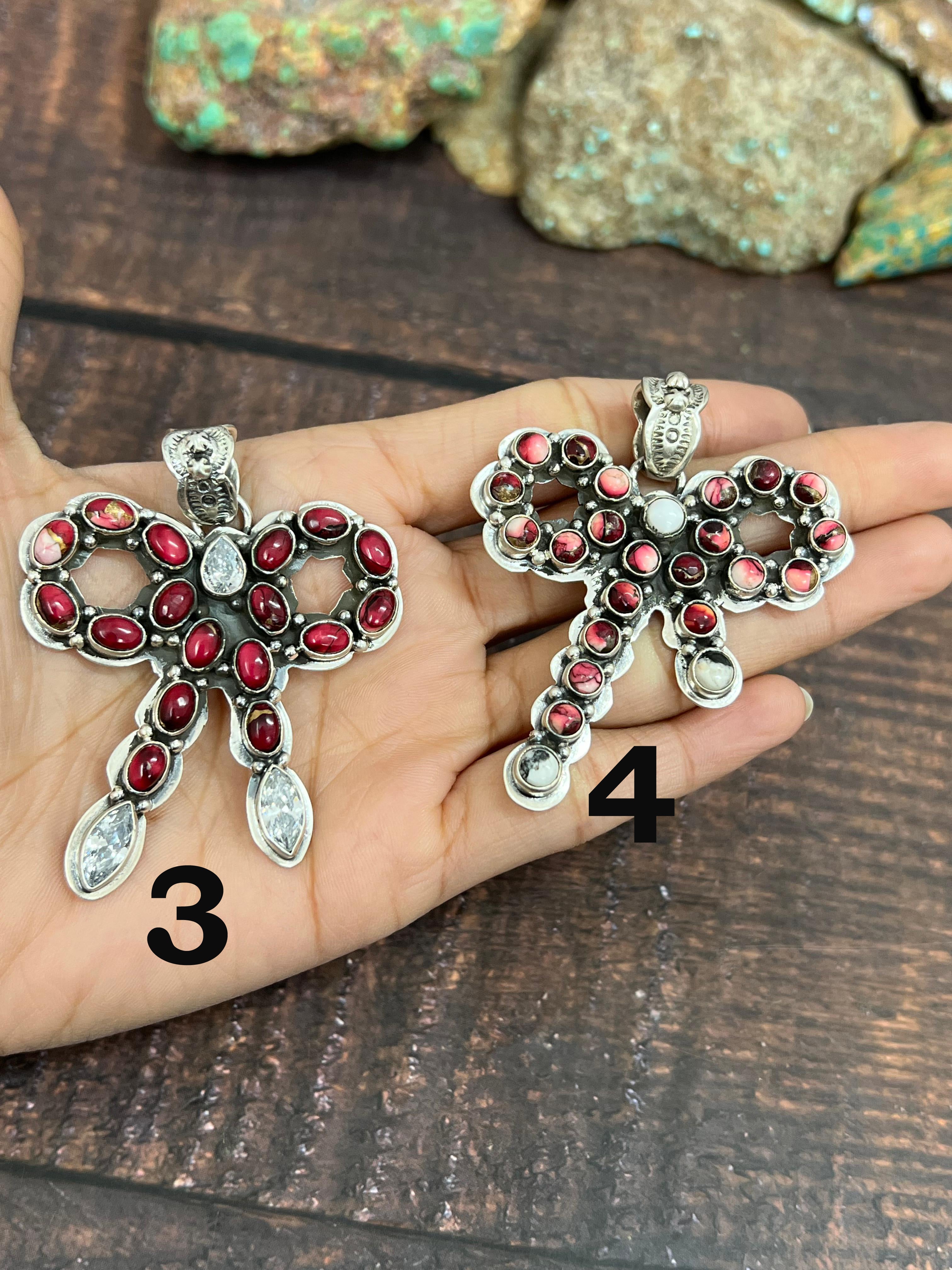 Handmade Sterling Silver Multi Stones Bow Pendant Signed Nizhoni