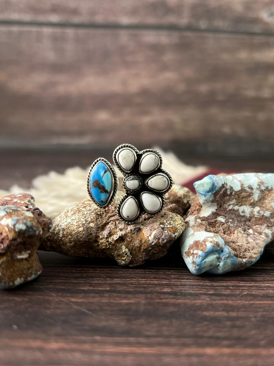 Handmade Sterling Silver Golden Hills with White Collection Adjustable Ring "Signed Nizhoni"