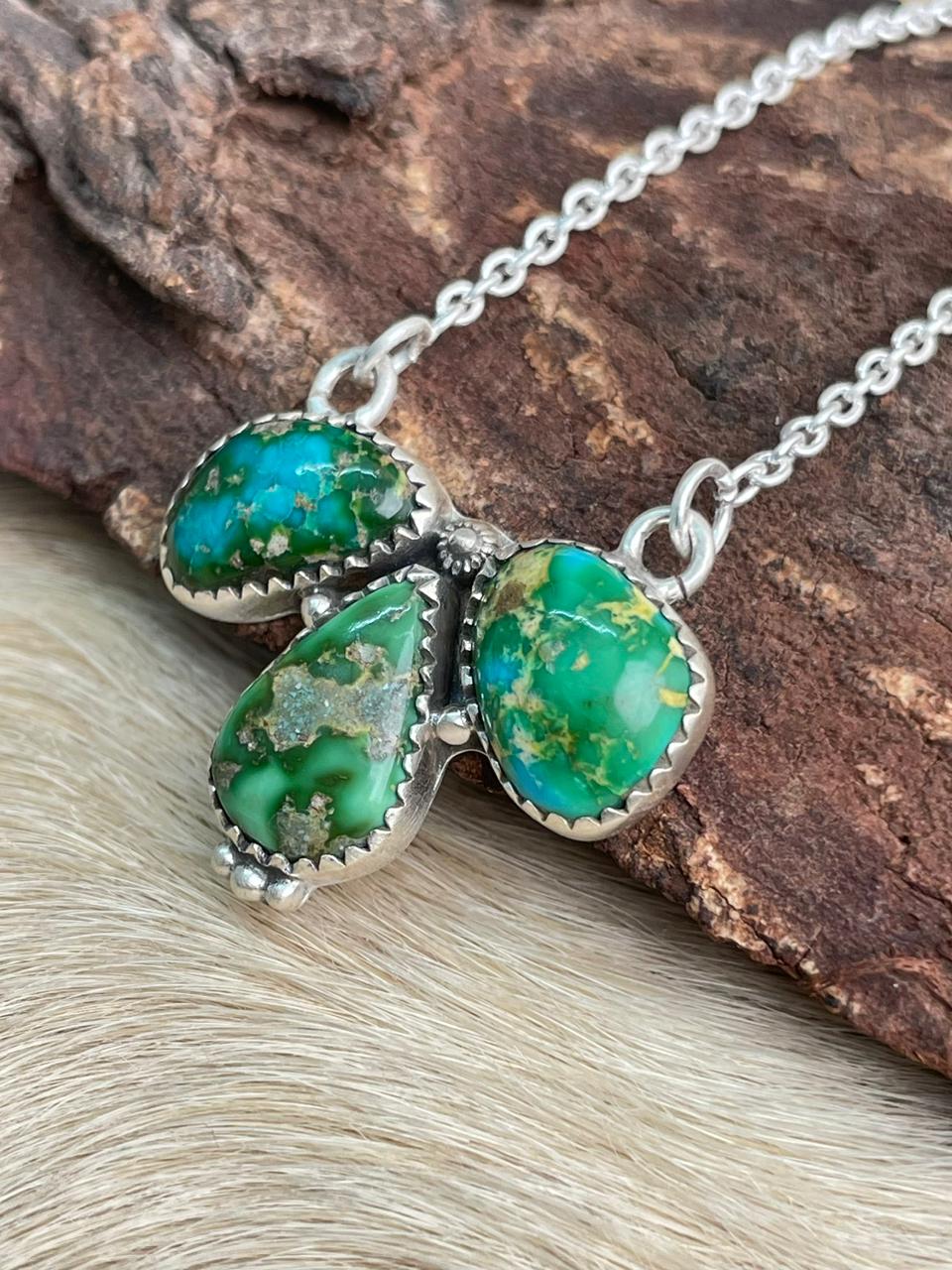Handmade Sterling Silver Sonoran Mountain Turquoise Necklace "Signed Nizhoni"