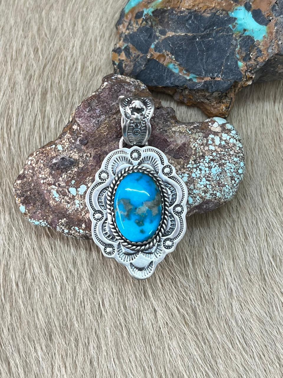 Handmade Sterling Silver Arizona Blue Turquoise Pendant "Signed Nizhoni"