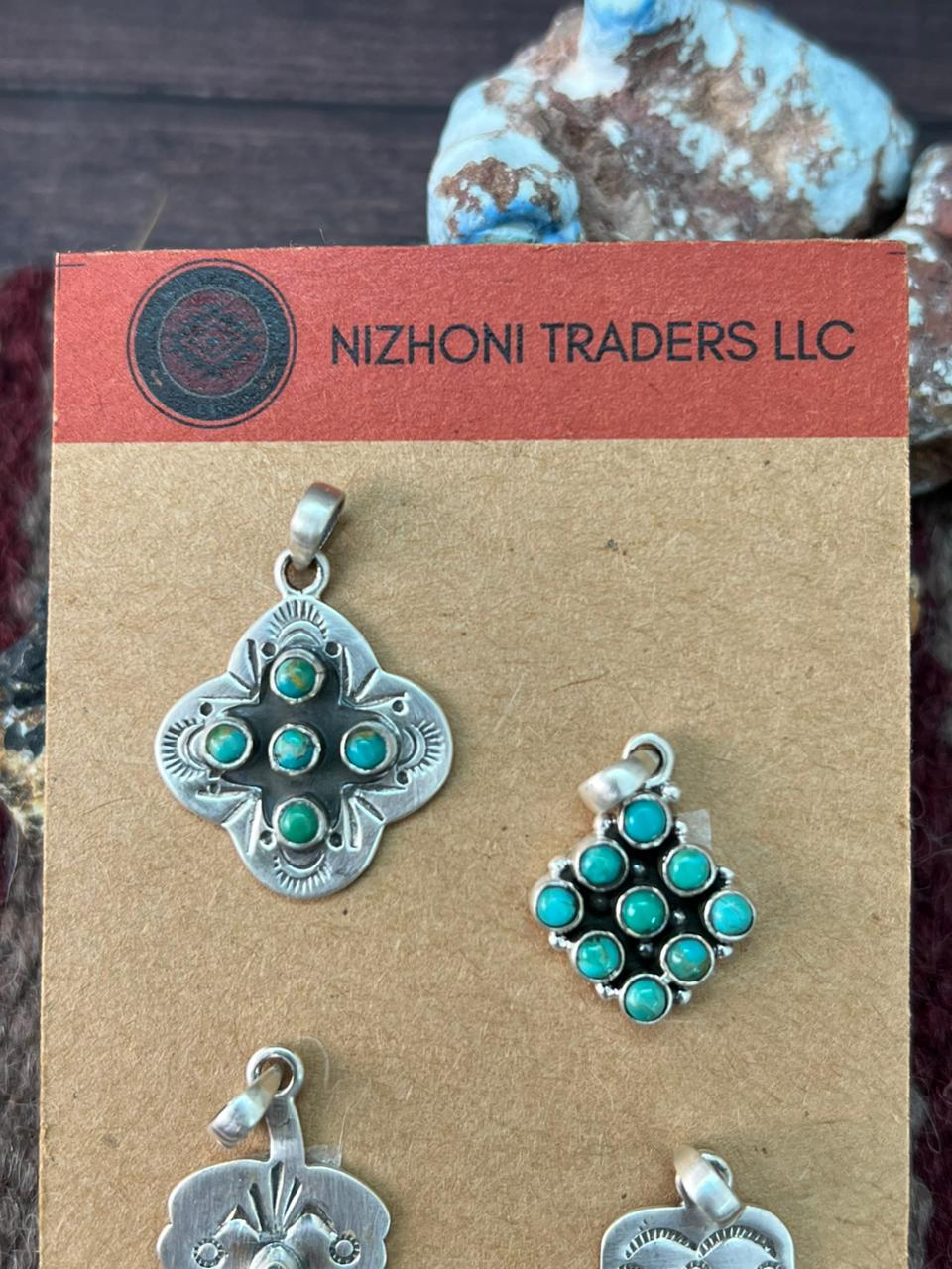 Handmade Sterling Silver Kingman Turquoise Pendant Set