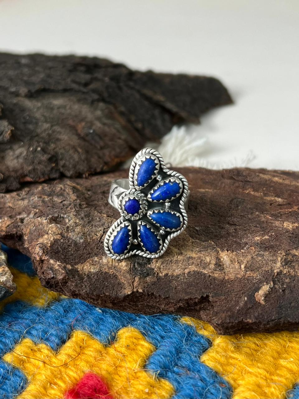 Handmade Sterling Silver Lapis Adjustable Ring "Signed Nizhoni"