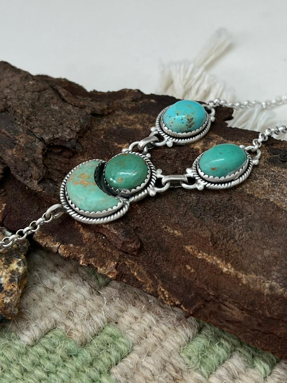 Handmade Sterling Silver Old Stock Royston Turquoise Necklace "Signed Nizhoni"