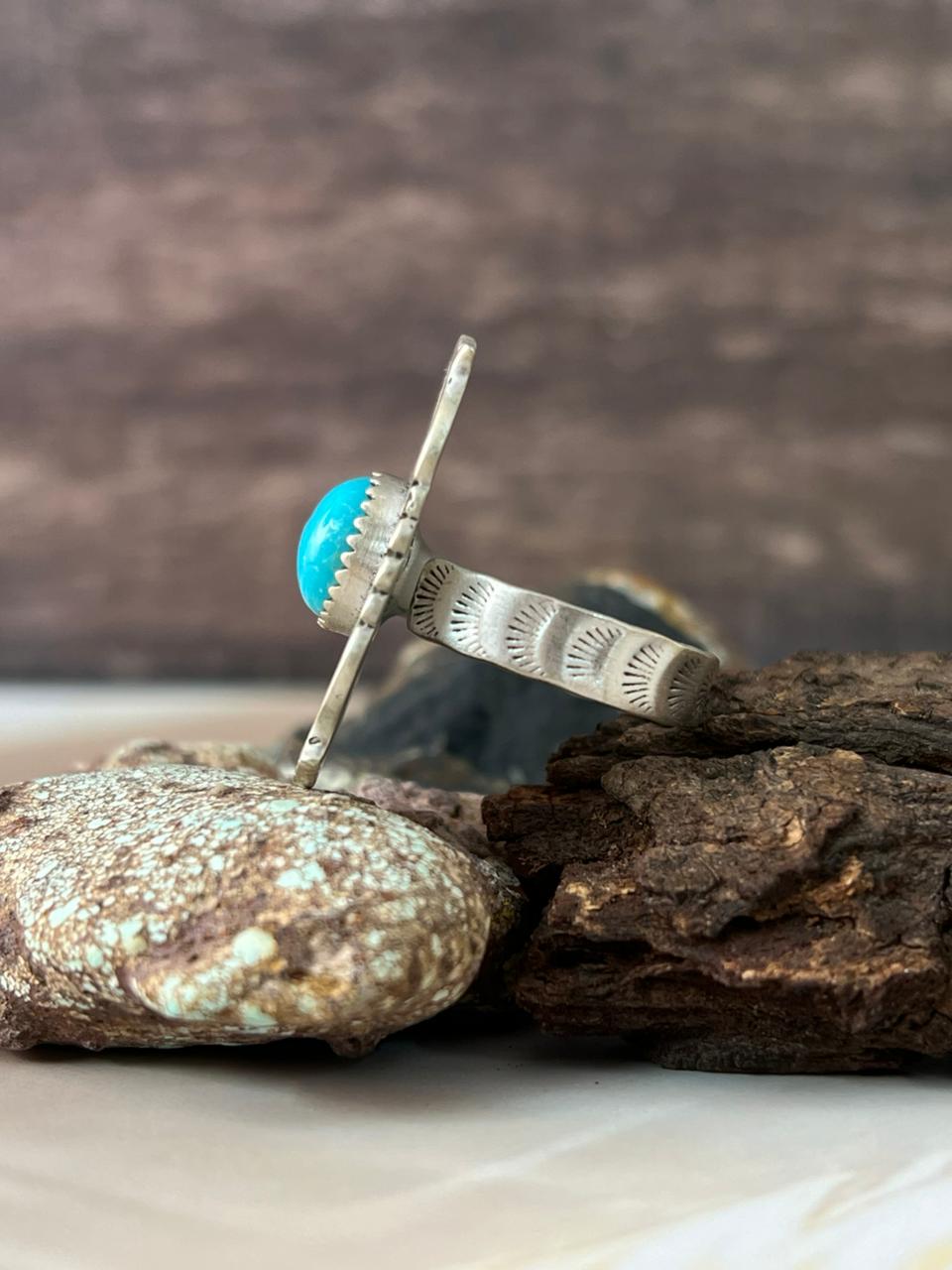 Handmade Sterling Silver Kingman Turquoise Adjustable Ring "Signed Nizhoni"