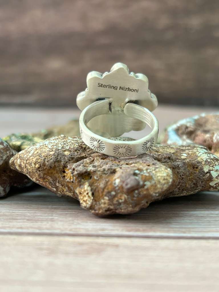 Handmade Sterling Silver Grape Dahlia Adjustable Ring "Signed Nizhoni"