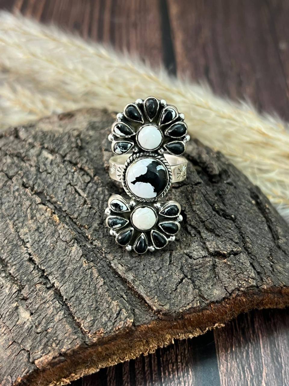 Handmade Sterling Silver White Buffalo Adjustable Ring "Signed Nizhoni"
