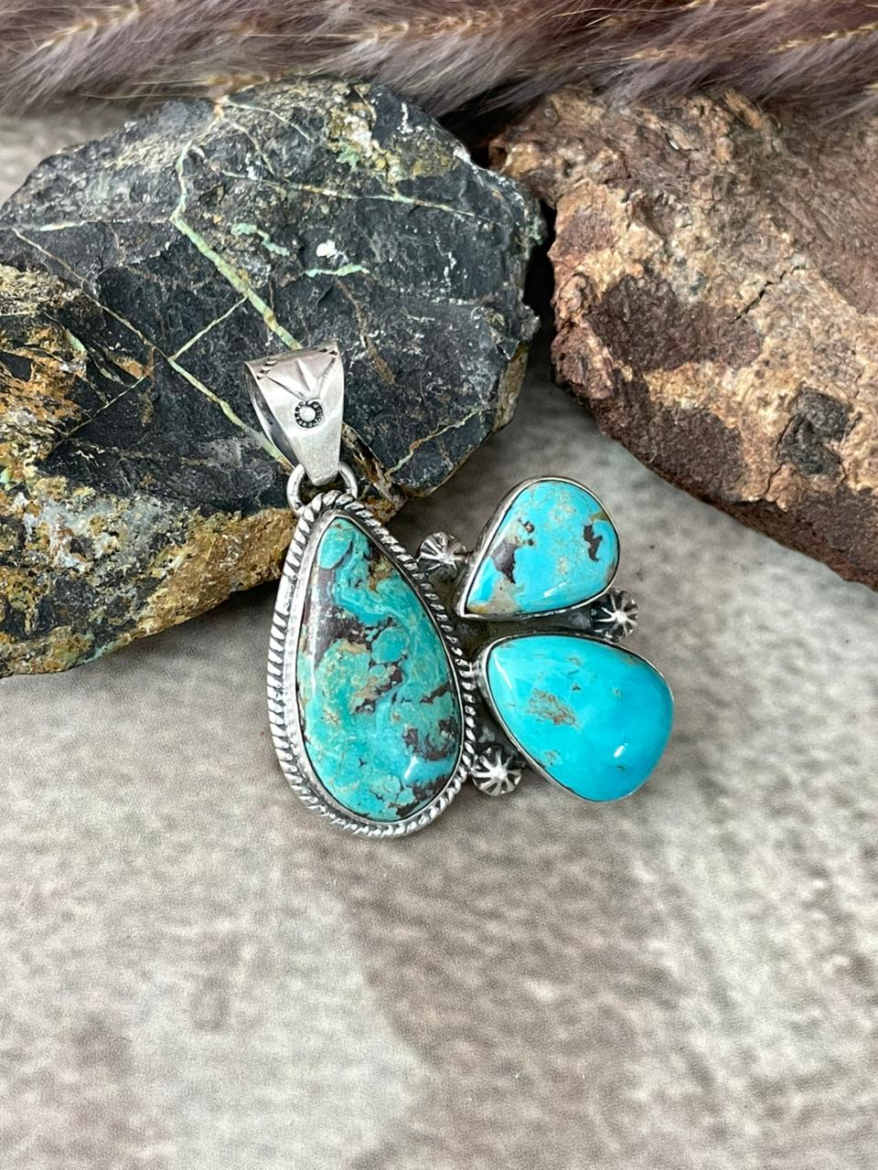 Handmade Sterling Silver Manassa Turquoise Collection: Pendant "Signed Nizhoni"