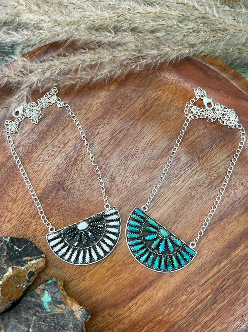 Handmade Sterling Silver Kingman Turquoise and White Buffalo Necklace "Signed Nizhoni"