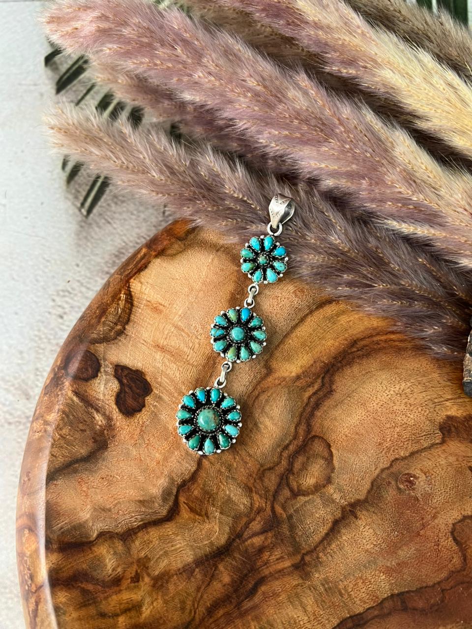 Handmade Sterling Silver Kingman Turquoise Pendant "Signed Nizhoni"