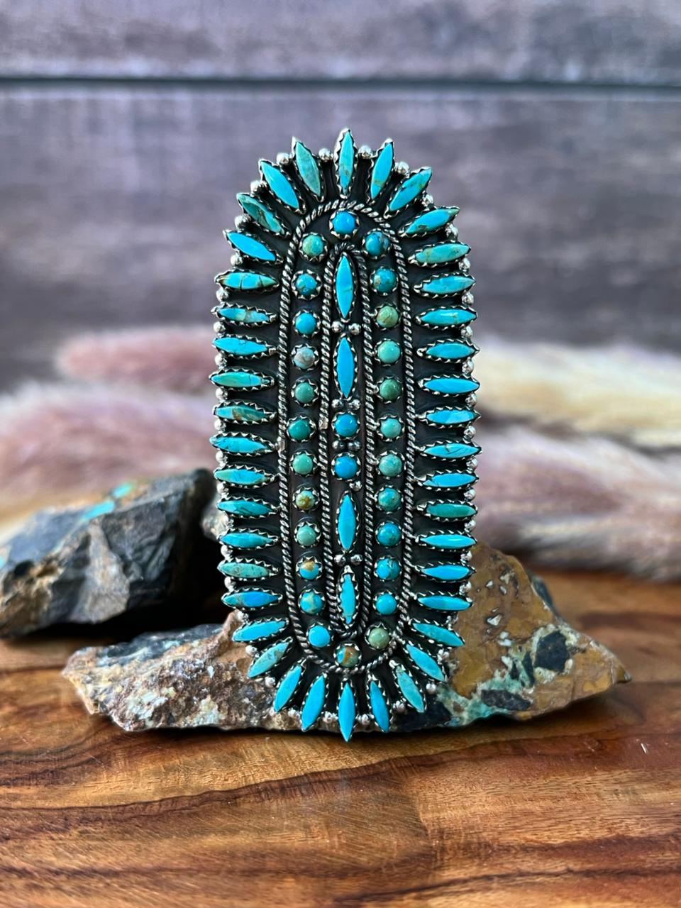 Handmade Sterling Silver Kingman Turquoise Adjustable Ring "Signed Nizhoni"
