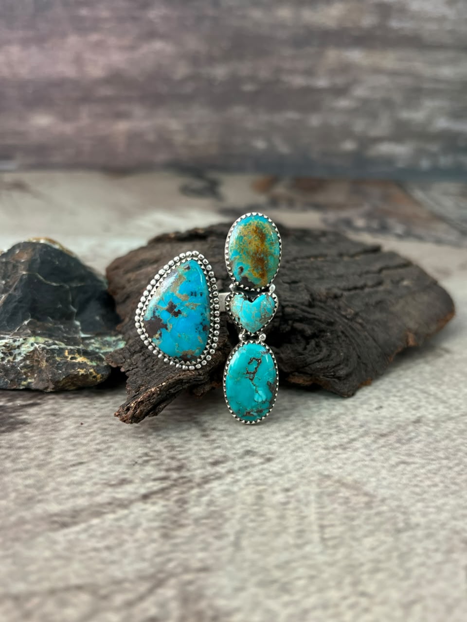 Handmade Sterling Silver Manassa Turquoise Adjustable Ring Signed Nizhoni