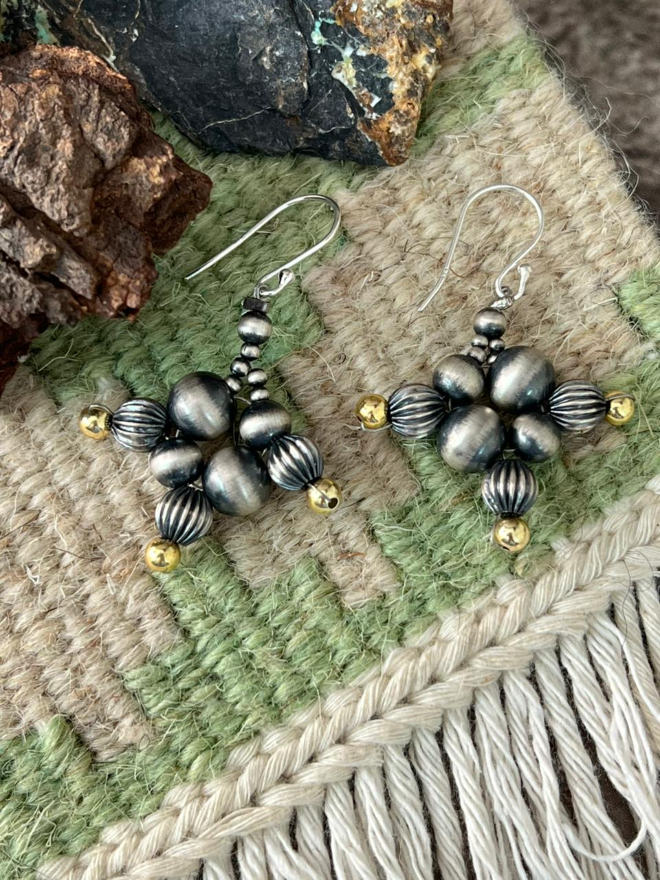 Handmade Sterling Silver and Gold Beads Hook Earrings
