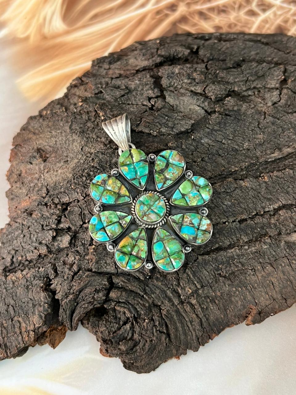 Handmade Sterling Silver Sonoran Cobble Collection: Sonoran Mountain Turquoise Pendant "Signed Nizhoni"