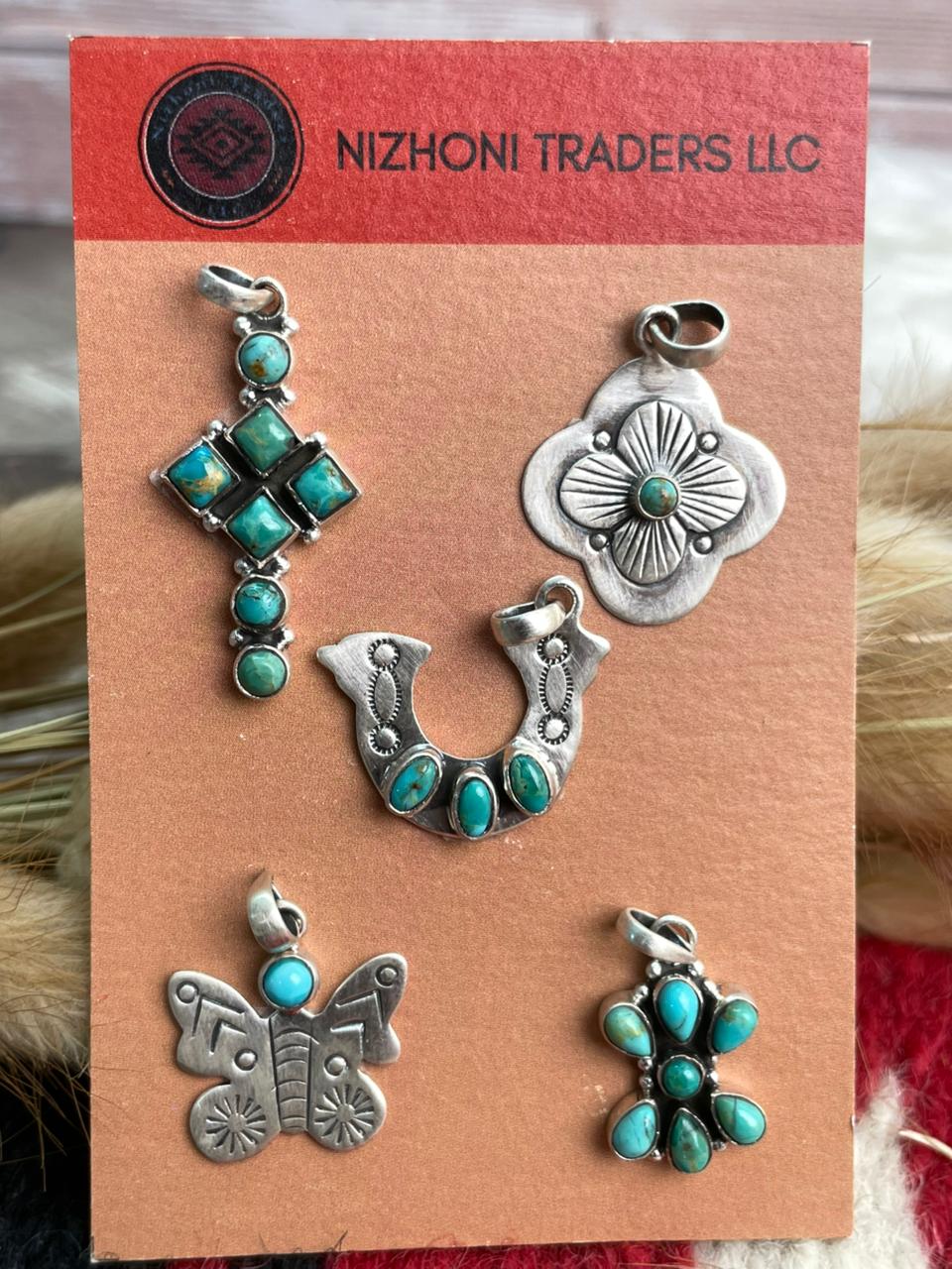 Handmade Sterling Silver Kingman Turquoise Pendant Card