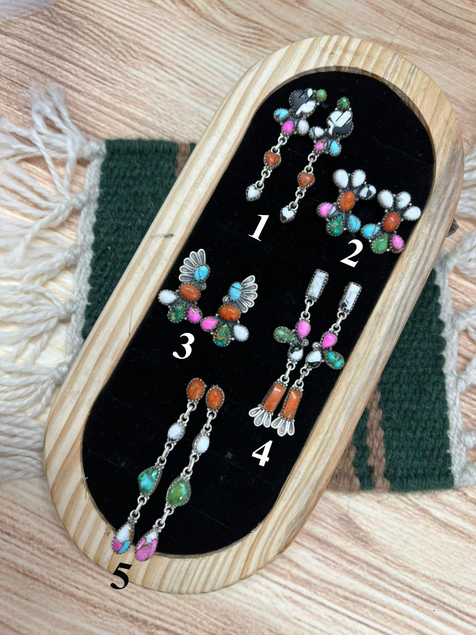 Handmade Sterling Silver Spring Collection: Sonoran Mountain Turquoise with Orange Mojave, Cotton Candy and White Buffalo Post Dangle Earrings "Signed Nizhoni"