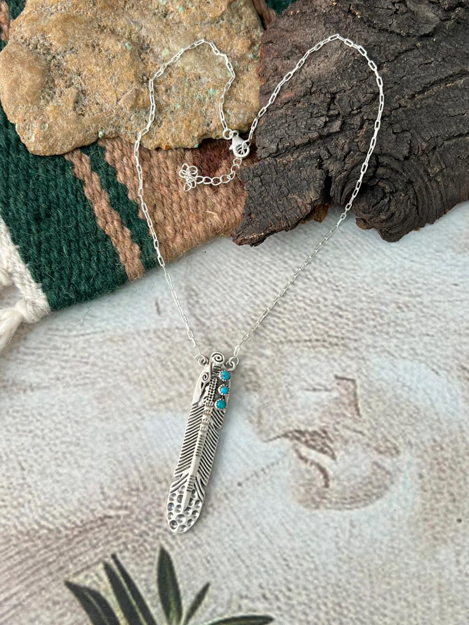Handmade Sterling Silver Kingman Turquoise Necklace "Signed Nizhoni"