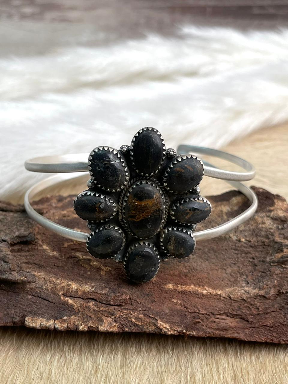 Handmade Sterling Silver Blackjack Turquoise Bracelet "Signed Nizhoni"