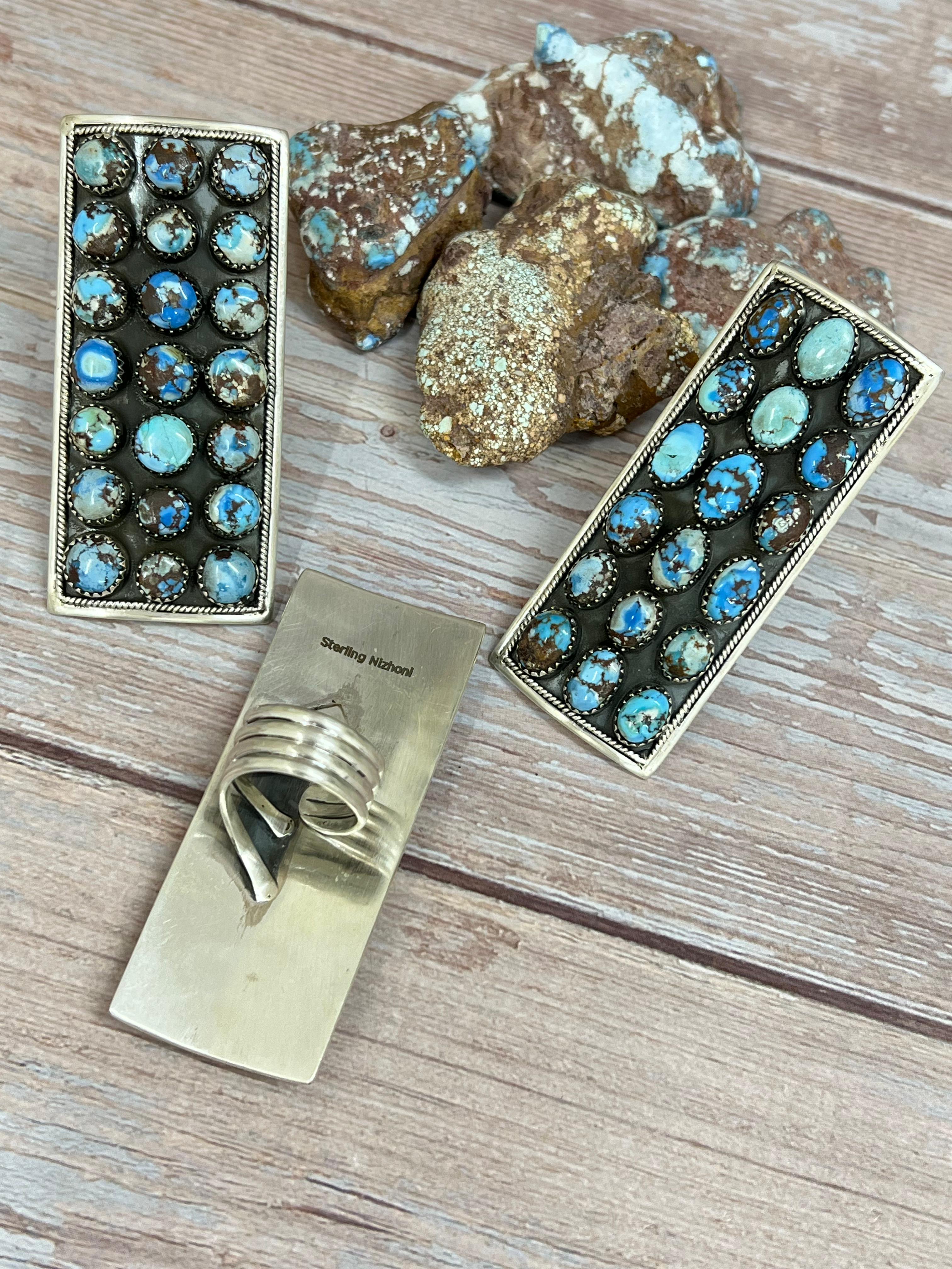 Handmade Sterling Silver Golden Hills Turquoise Adjustable Ring With Signed Nizhoni