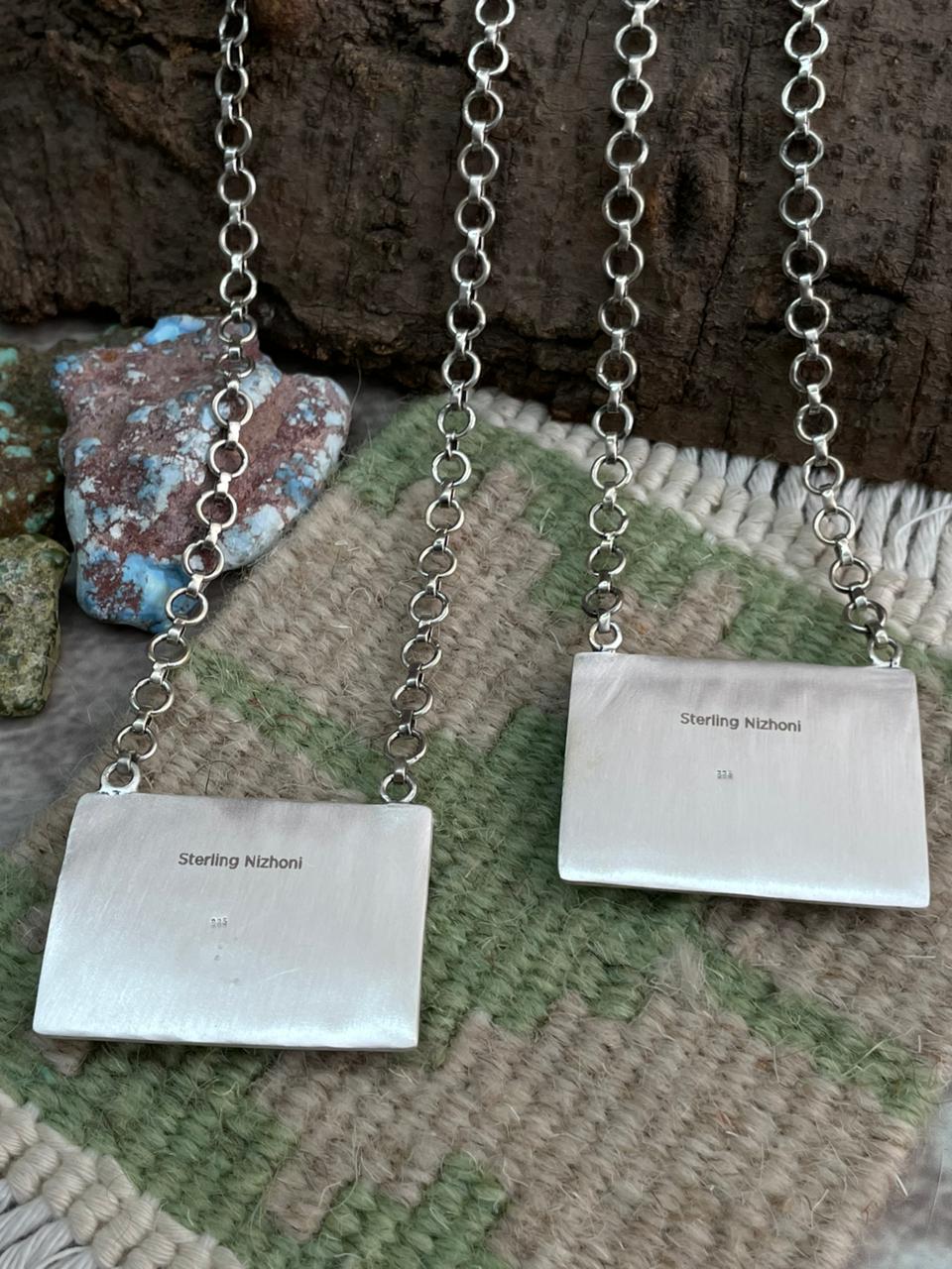 Handmade Sterling Silver Blue Bird Turquoise, Number 8 Turquoise Necklace "Signed Nizhoni"