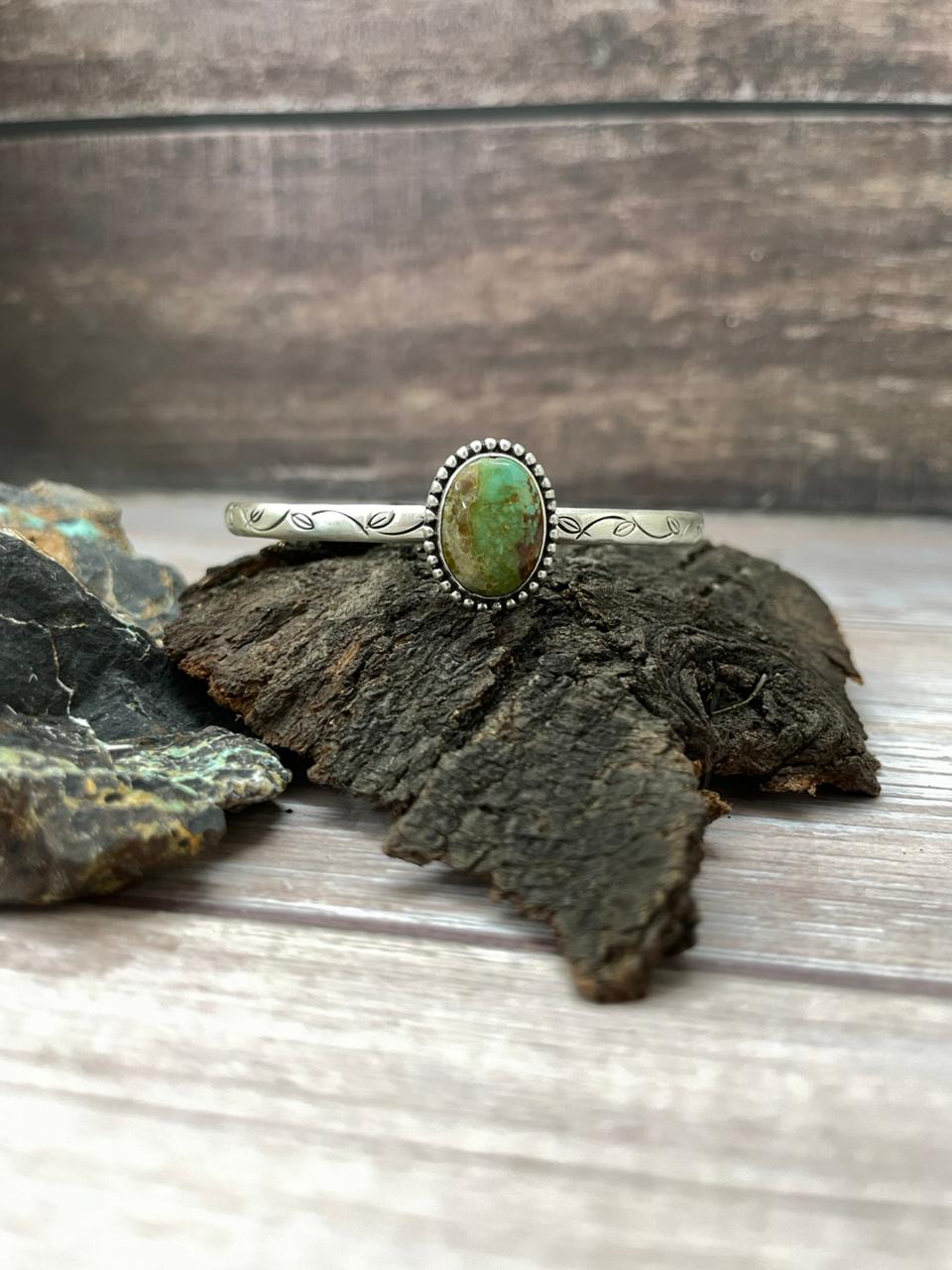 Handmade Sterling Silver Mantis Turquoise Cuff Bracelet "Signed Nizhoni"