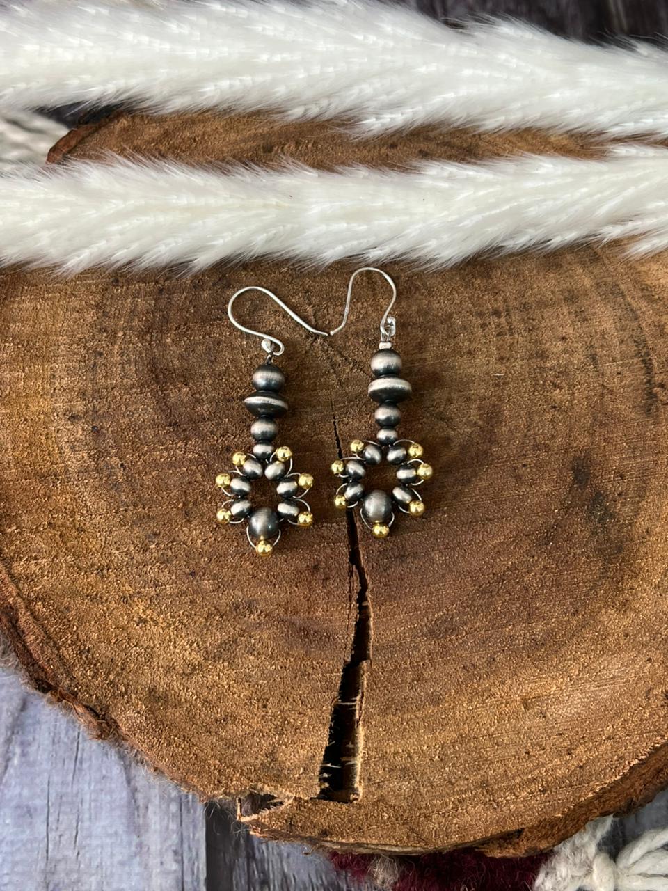Handmade Sterling Silver and Gold Hook Dangle Beaded Earrings