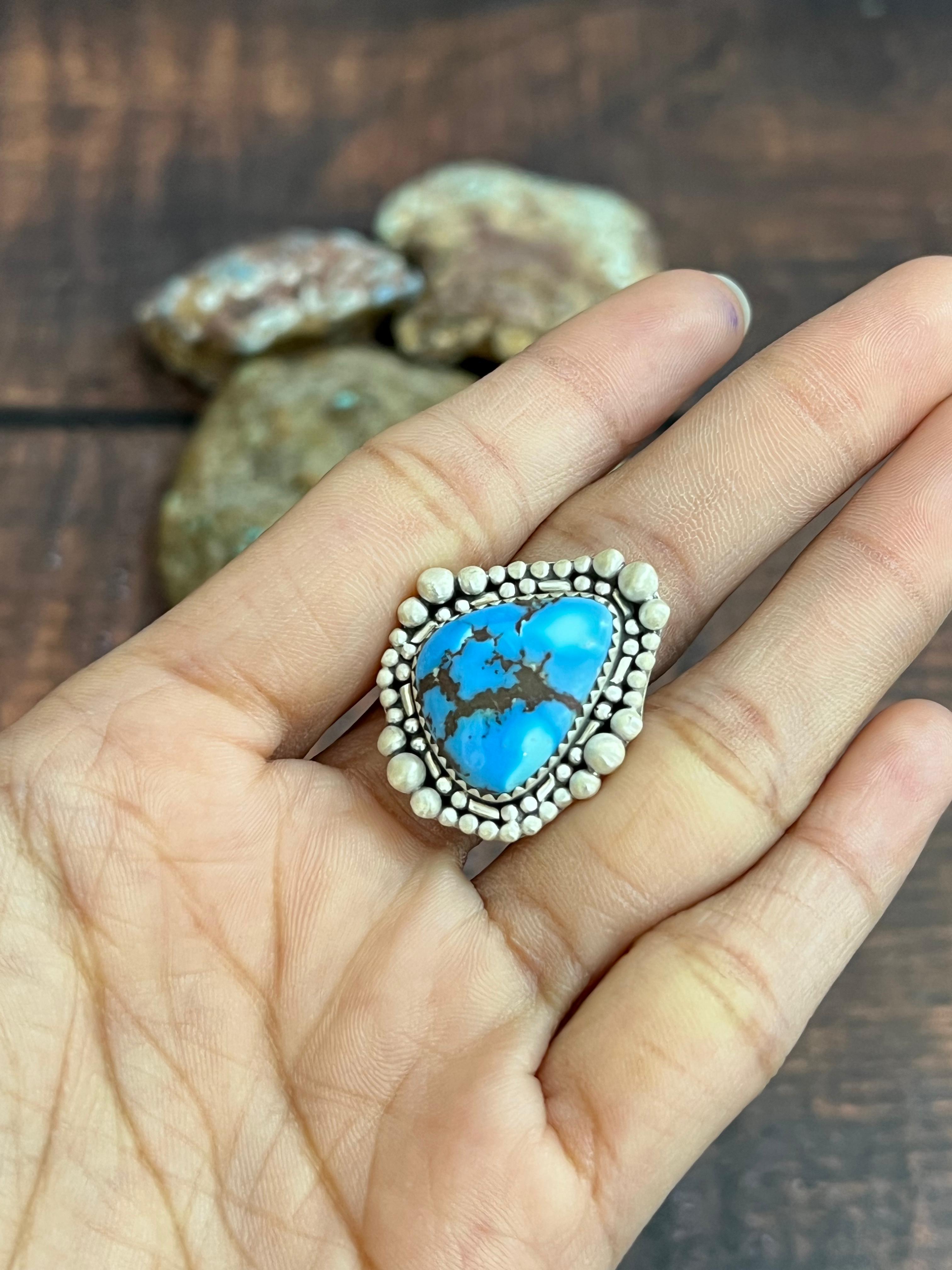Handmade Sterling Silver Golden Hills Turquoise Adjustable Ring, Signed Nizhoni