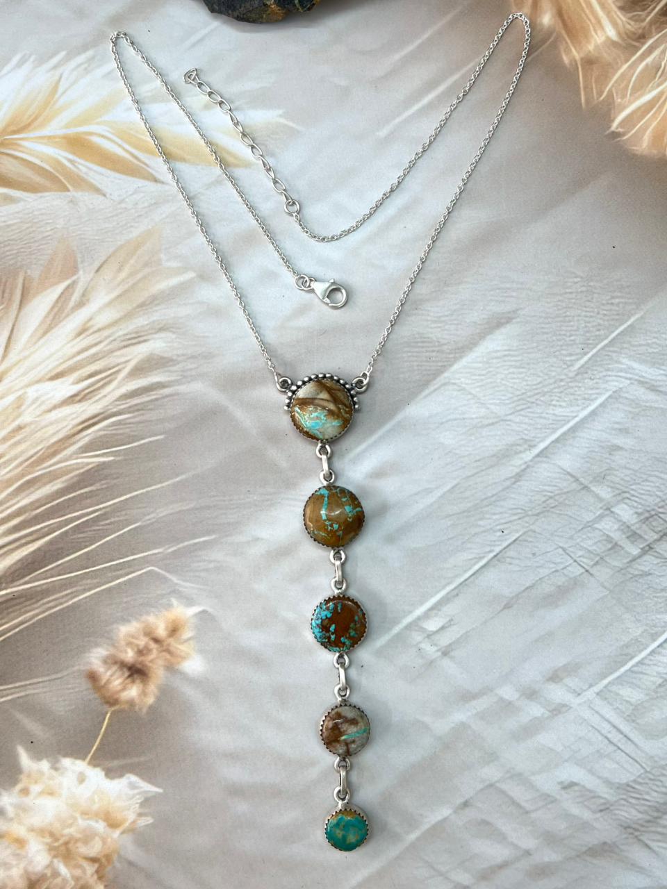 Handmade Sterling Silver Royston Ribbon Turquoise Drop Necklace "Signed Nizhoni"