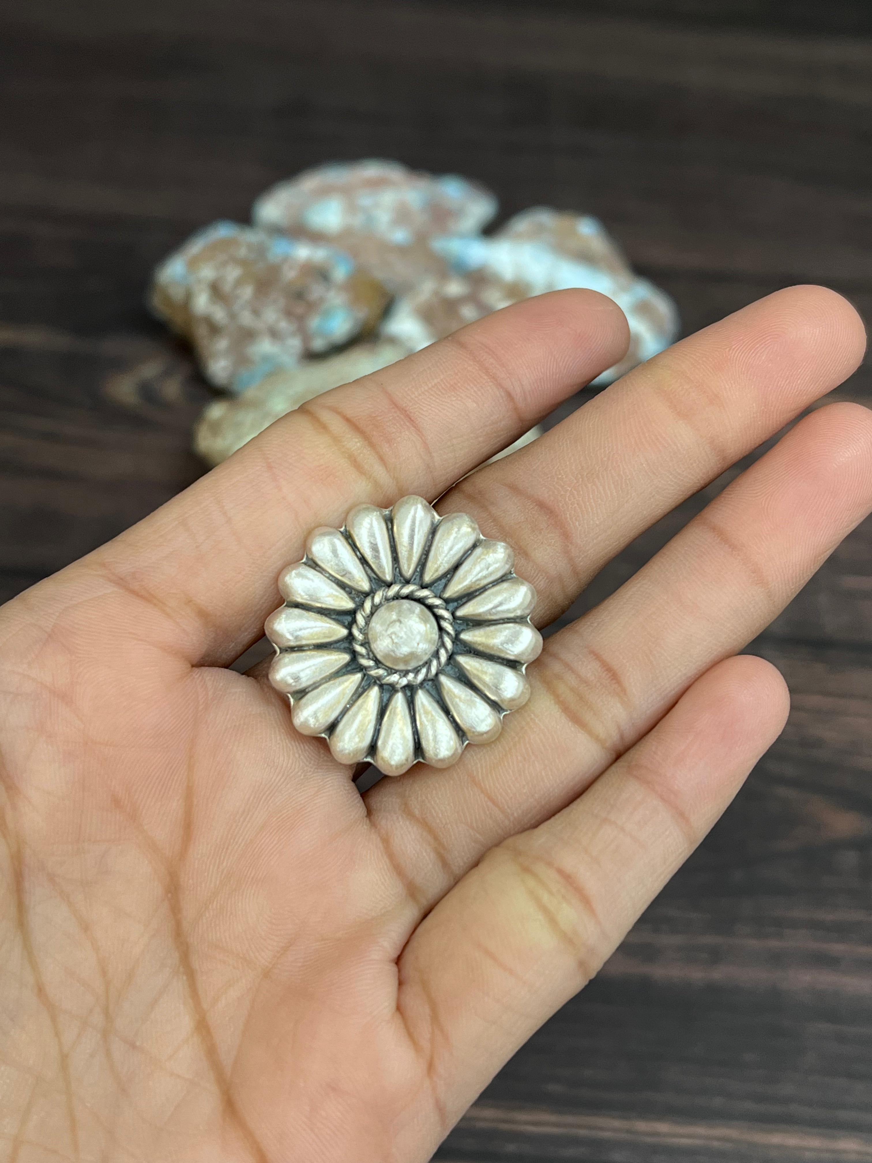 Handmade Sterling Silver Flower Adjustable Ring With Signed Nizhoni