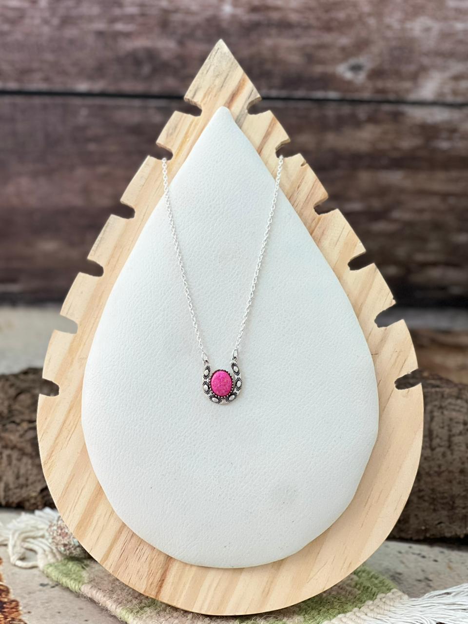 Handmade Sterling Silver Hot Pink Horseshoe Necklace "Signed Nizhoni"