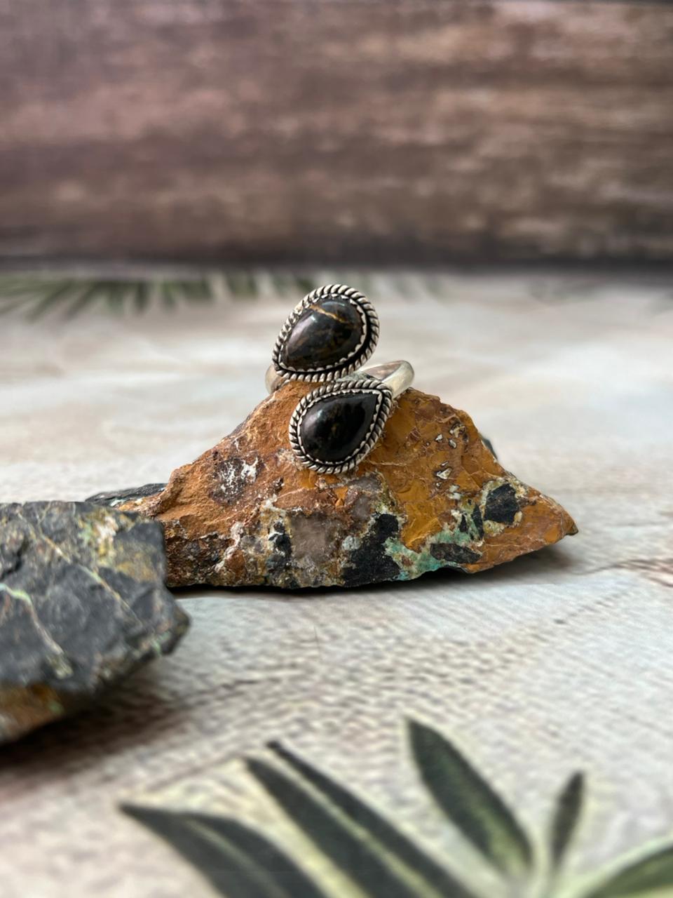Handmade Sterling Silver Blackjack Turquoise Adjustable Ring " Signed Nizhoni"