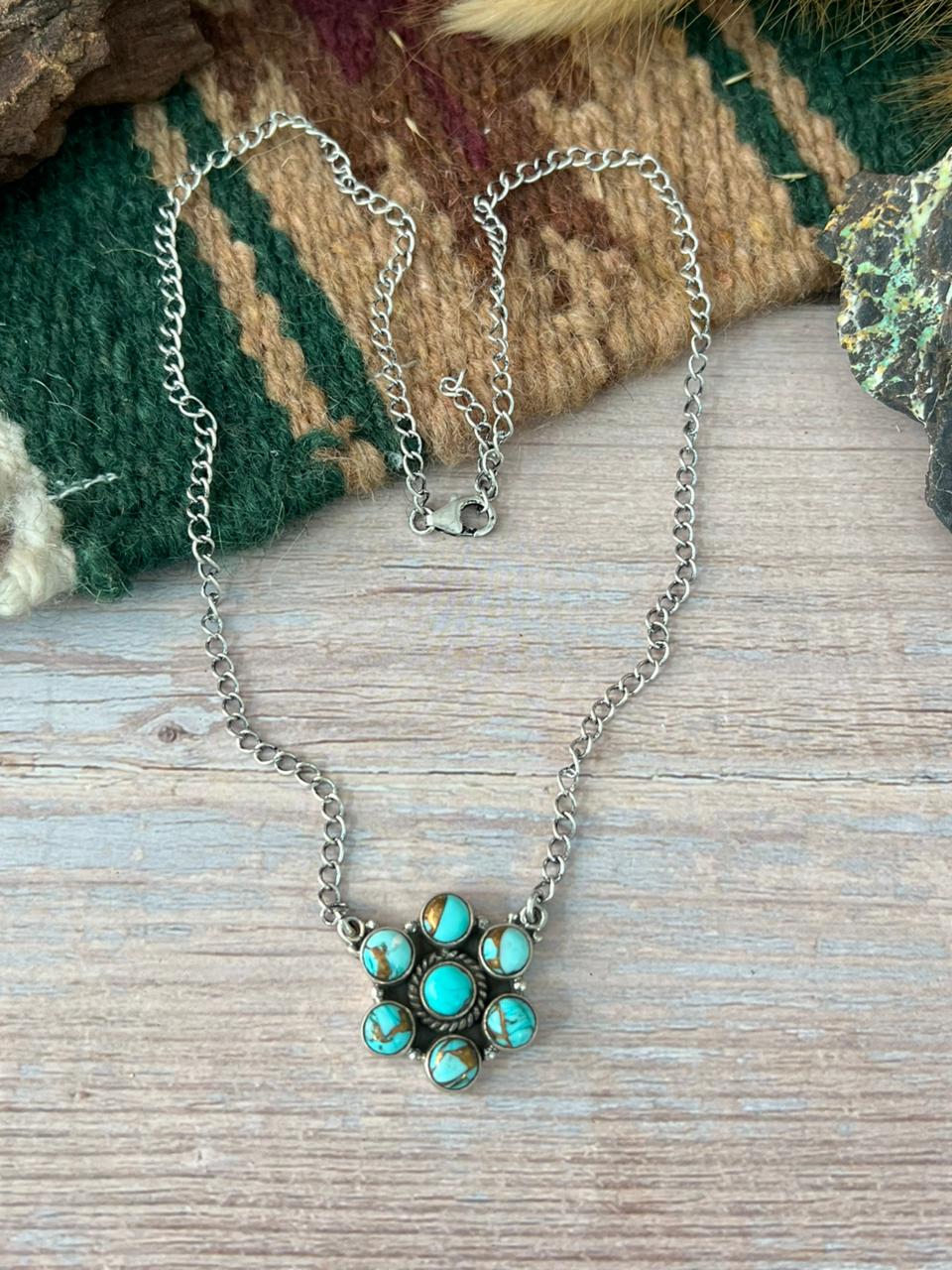 Handmade Sterling Silver Mint Dahlia Collection: Necklace "Signed Nizhoni"