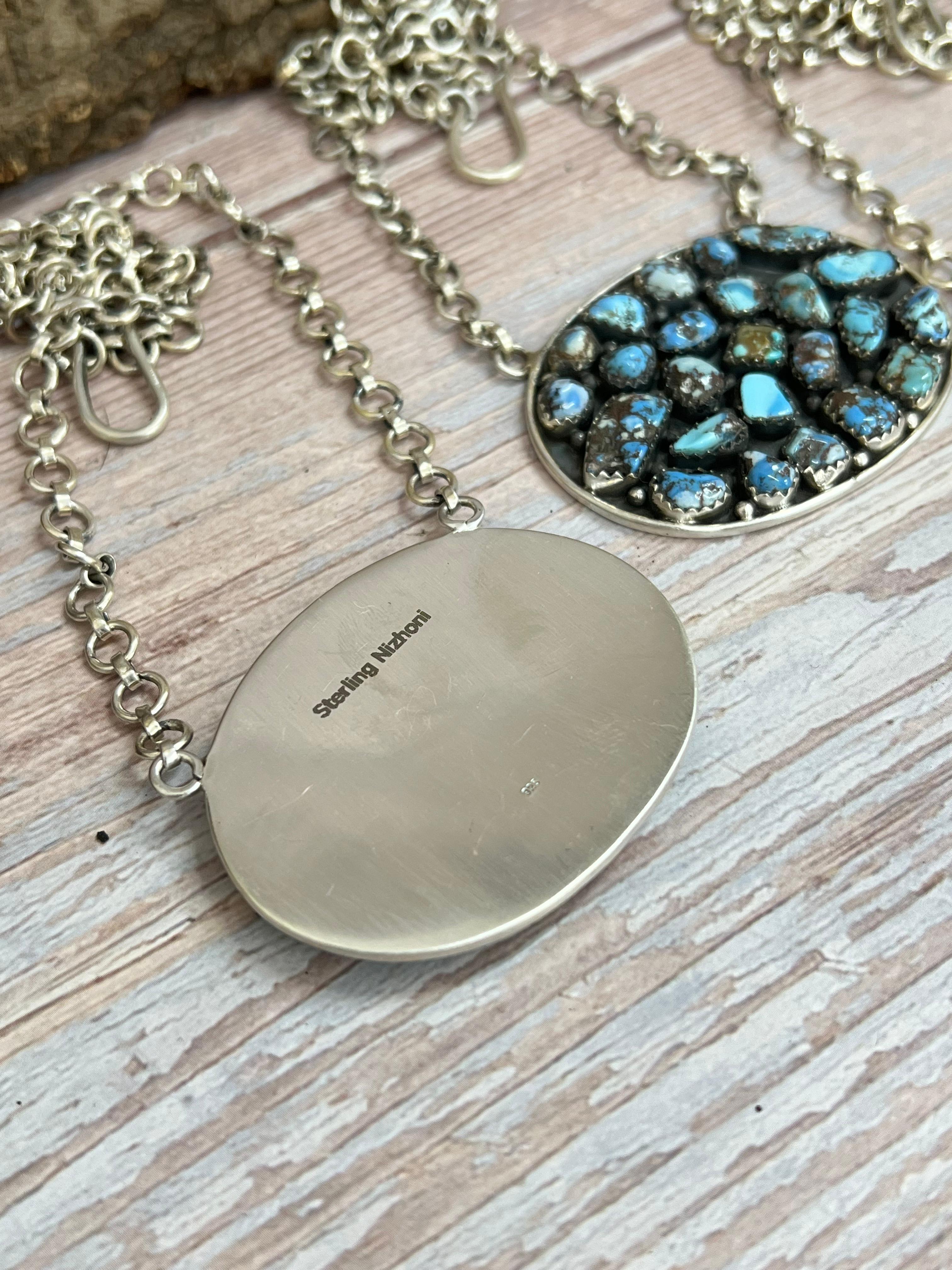 Handmade Sterling Silver Multi Stone Necklace with Signed Nizhoni