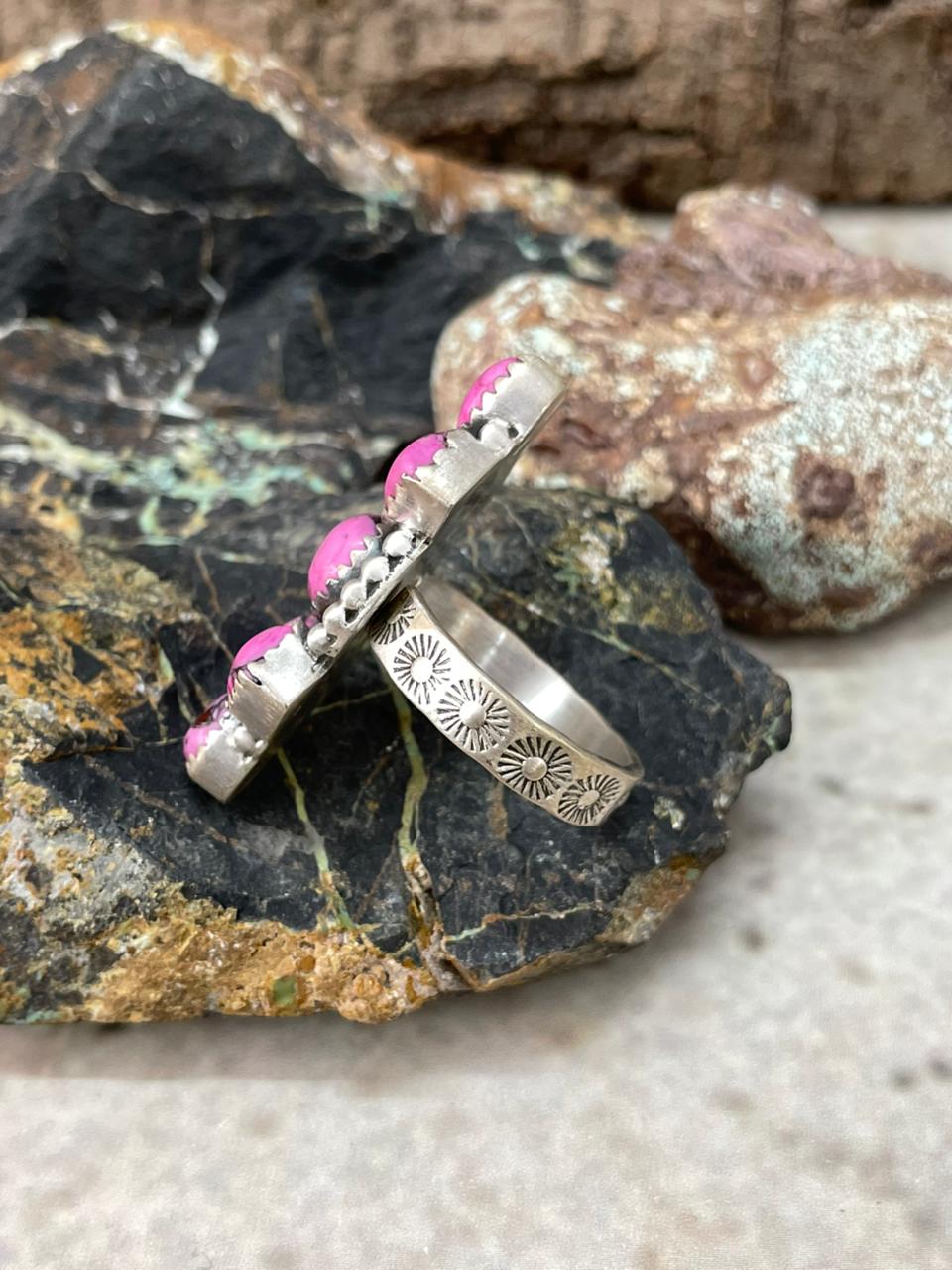 Handmade Sterling Silver Cherry Blossom Adjustable Ring "Signed Nizhoni"