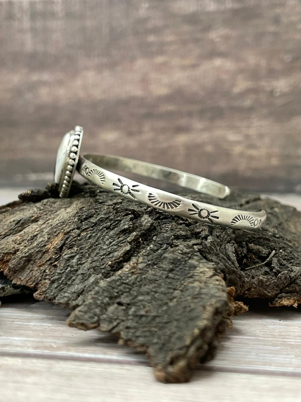 Handmade Sterling Silver White Buffalo Heart Cuff Bracelet "Signed Nizhoni"