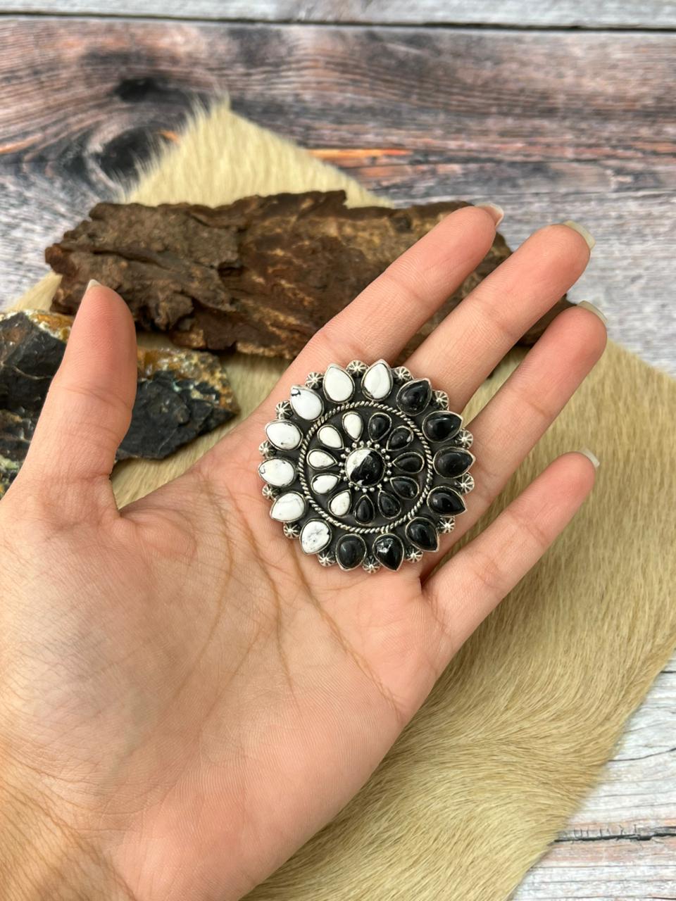 Handmade Sterling Silver White Buffalo Adjustable Ring "Signed Nizhoni"