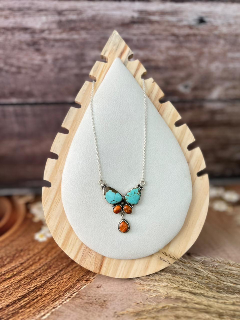 Handmade Sterling Silver Number 8 with Orange Mojave Necklace "Signed Nizhoni"