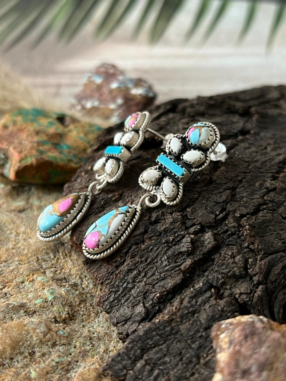 Handmade Sterling Silver Cotton Candy Post Dangle Earrings "Signed Nizhoni"