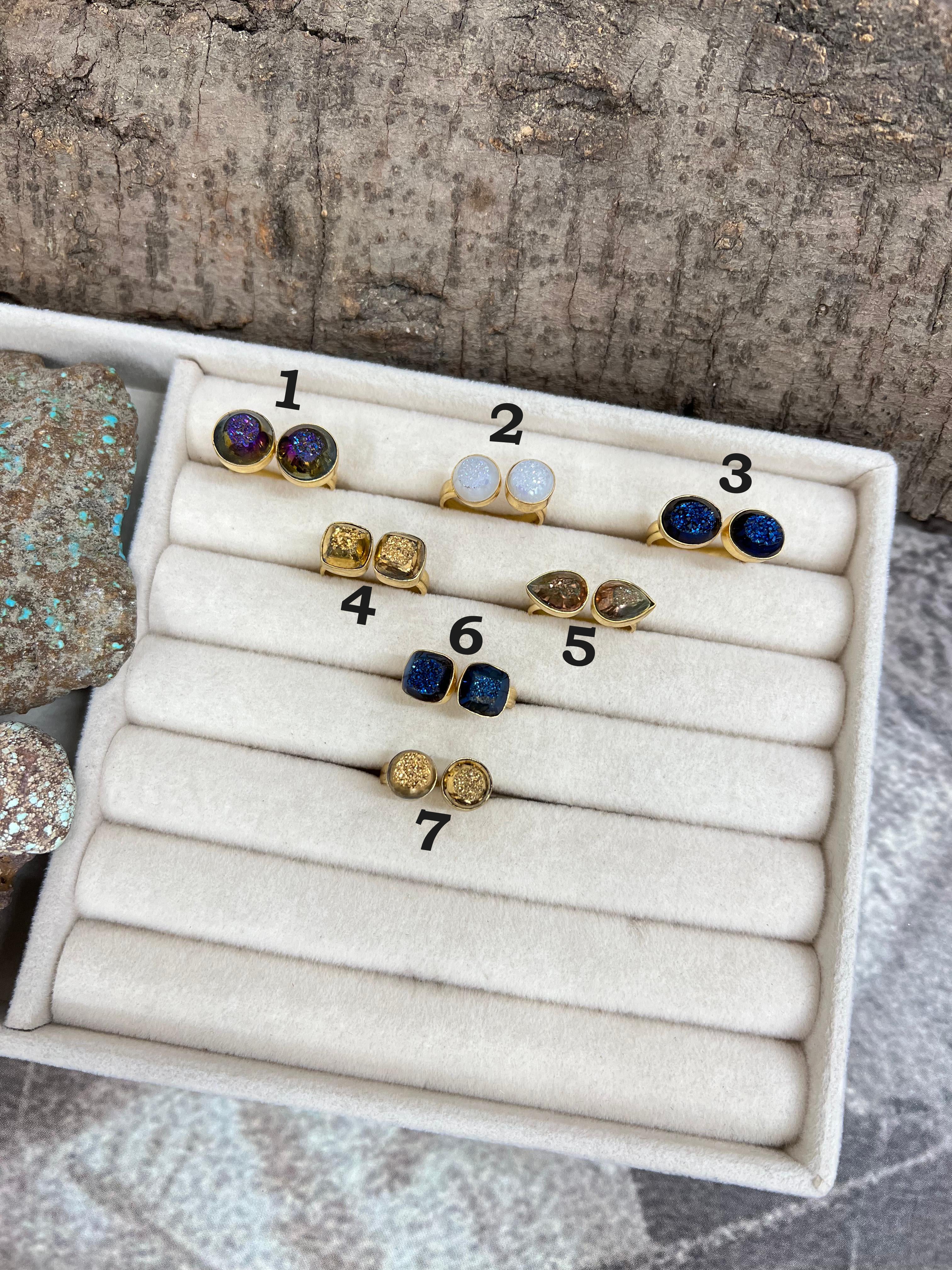 “The Boho Collection” Handmade Natural 2 Stone Druzy Adjustable Ring