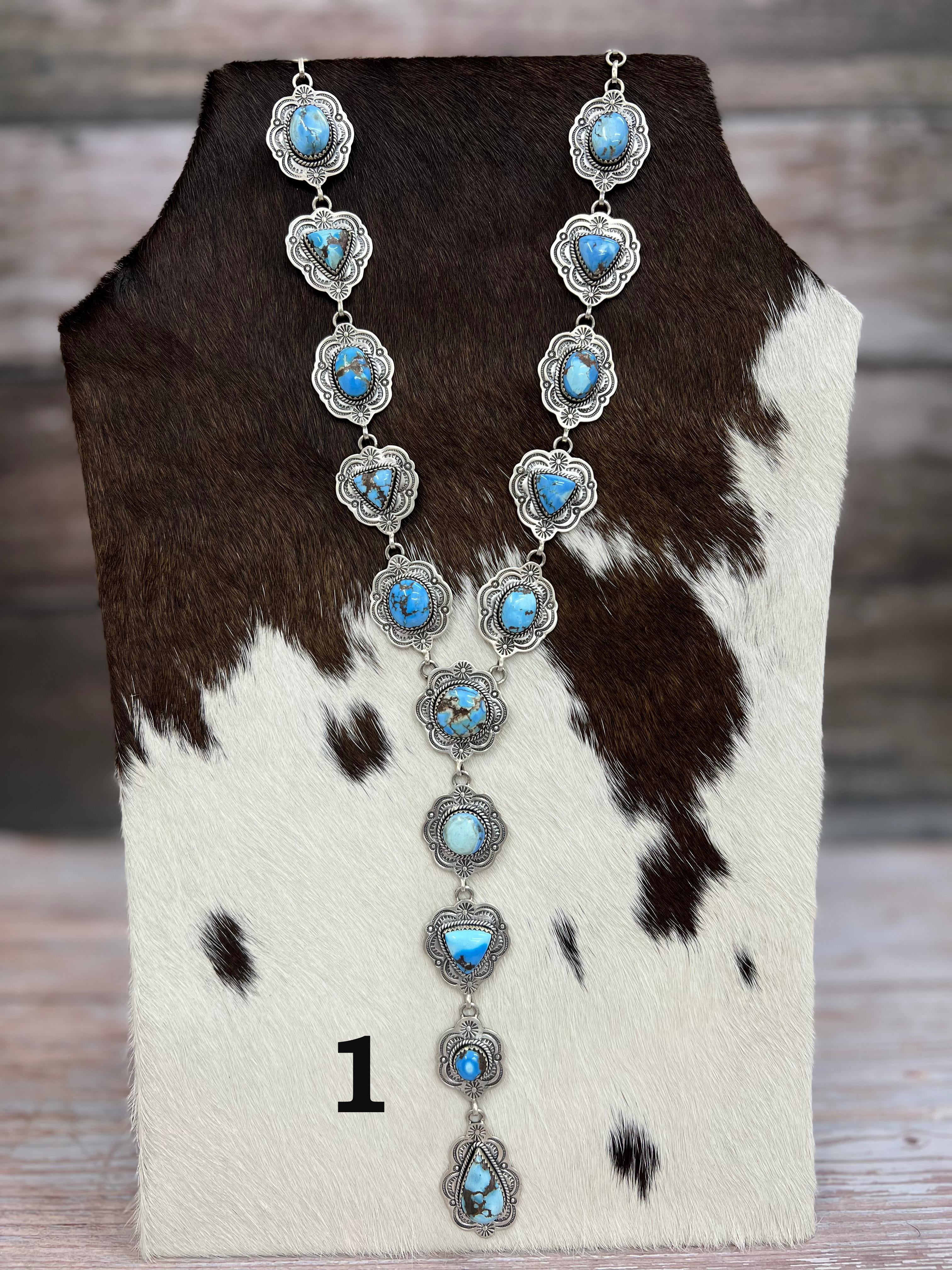 Handmade Sterling Silver Golden Hills Turquoise Necklace with Signed Nizhoni